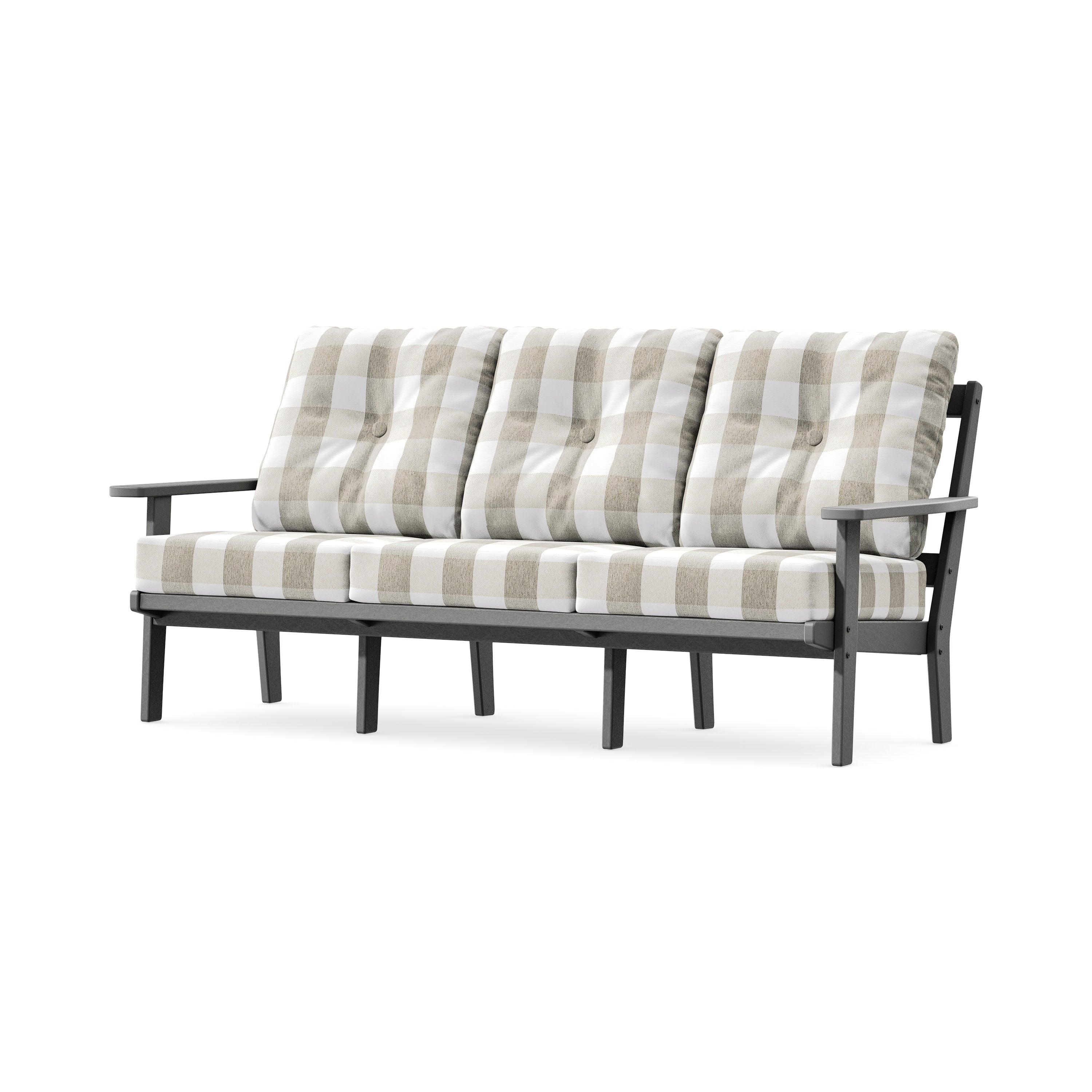 PrairieDeep Seating Sofa in Slate Grey / Buffalo Plaid Dune Burlap