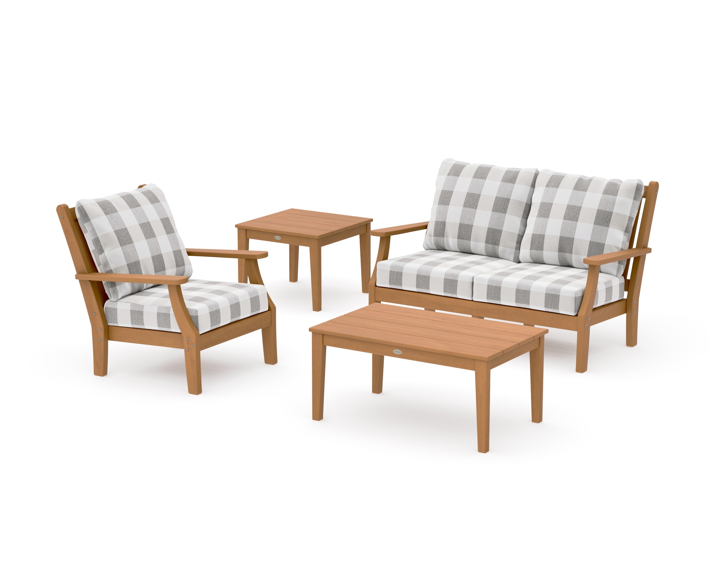Wovendale 4-Piece Deep Seating Set in Natural / Buffalo Plaid Grey Mist