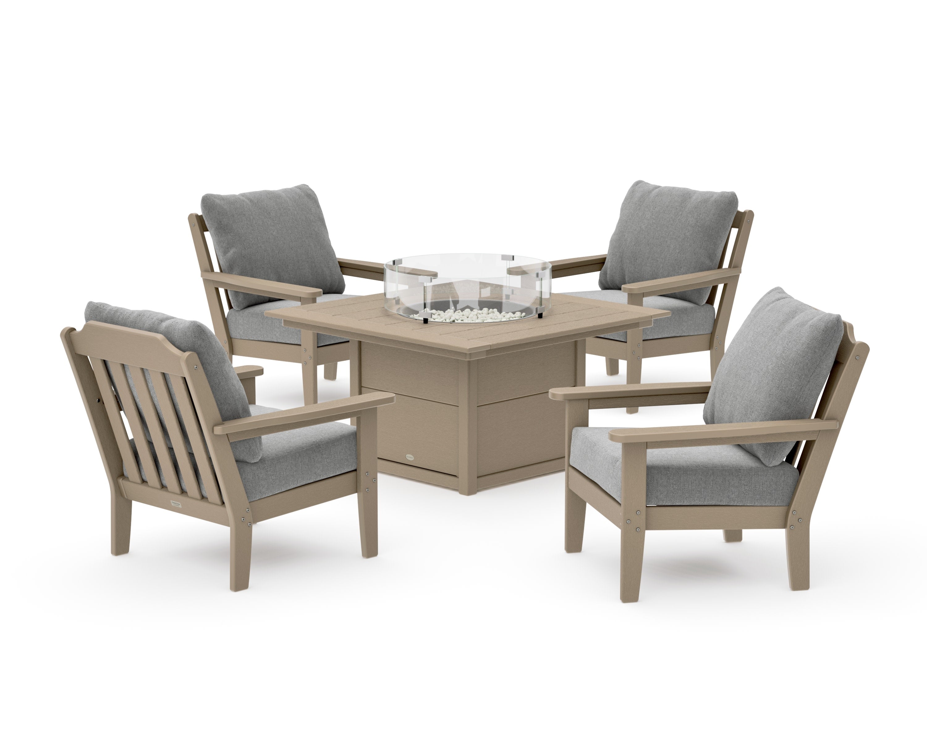Cottage 5-Piece Deep Seating Set with Fire Pit Table in Vintage Sahara / Grey Mist