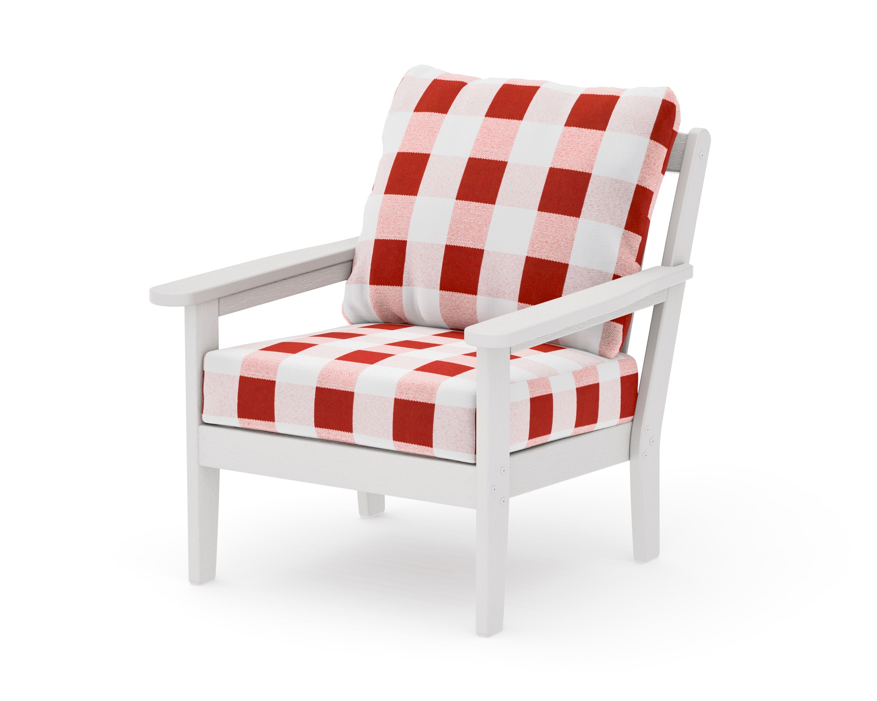 Cottage Deep Seating Chair in Vintage White / Buffalo Plaid Crimson