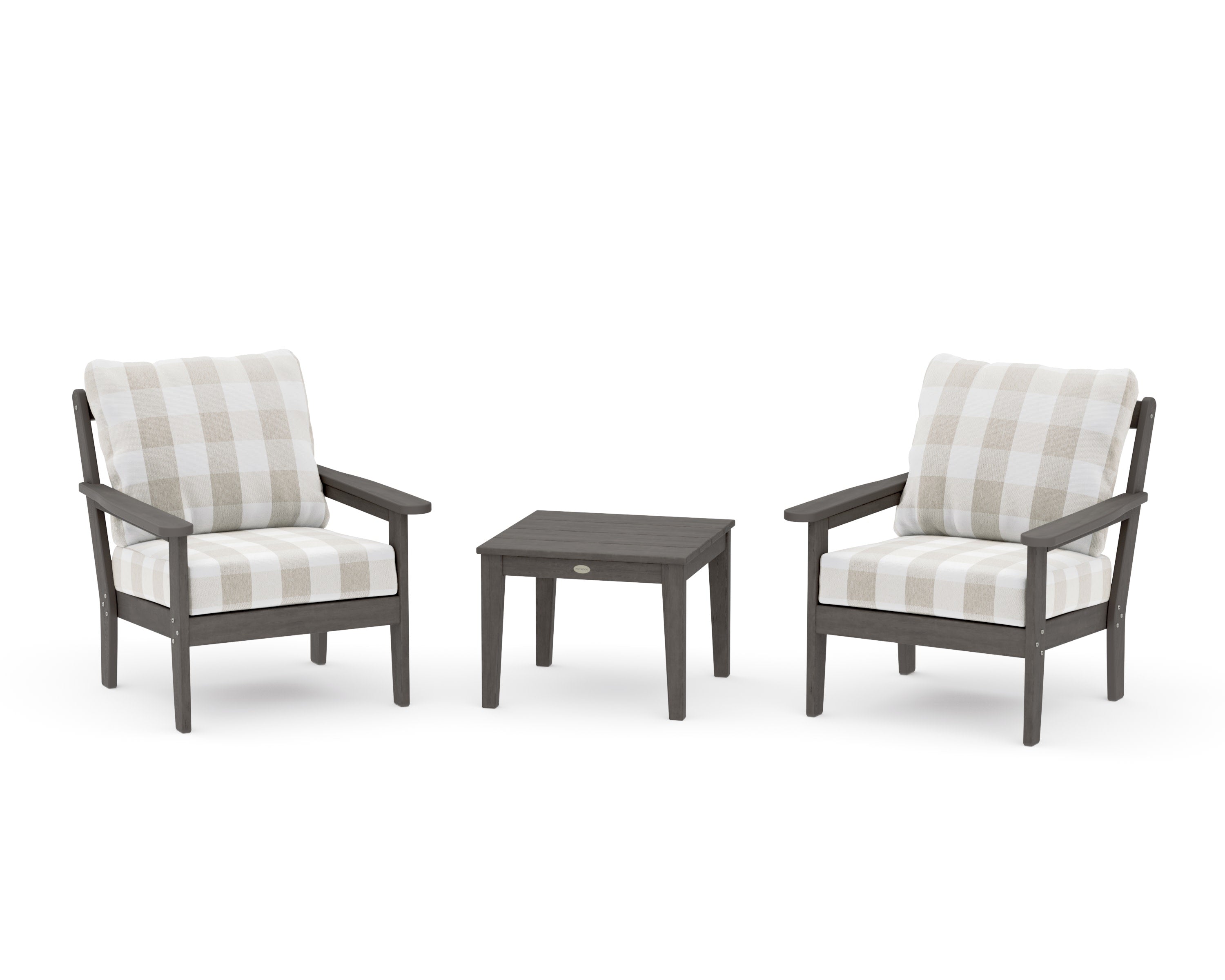 Cottage 3-Piece Deep Seating Set in Driftwood / Buffalo Plaid Dune Burlap