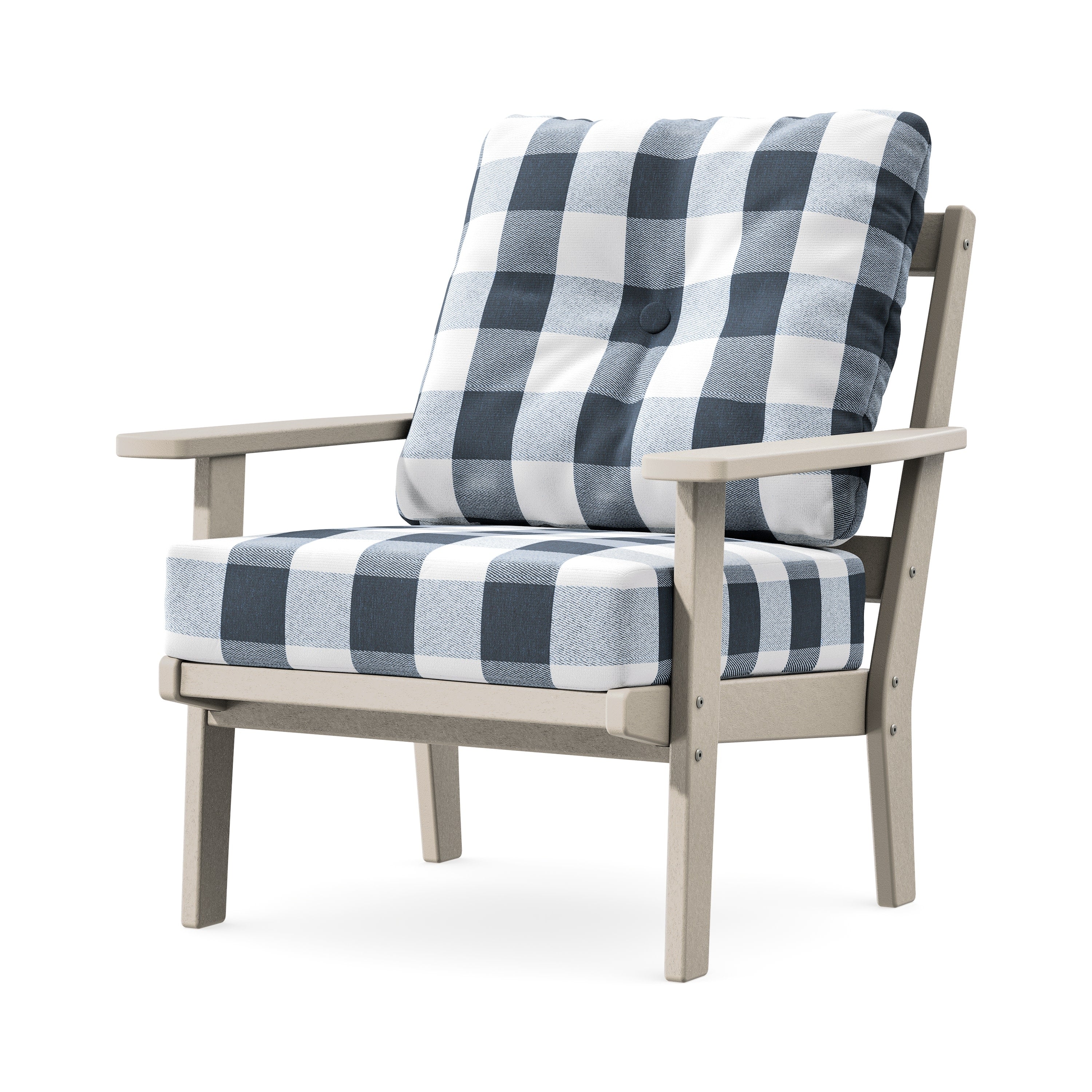 Prairie Deep Seating Chair in Sand / Buffalo Plaid Marine Indigo