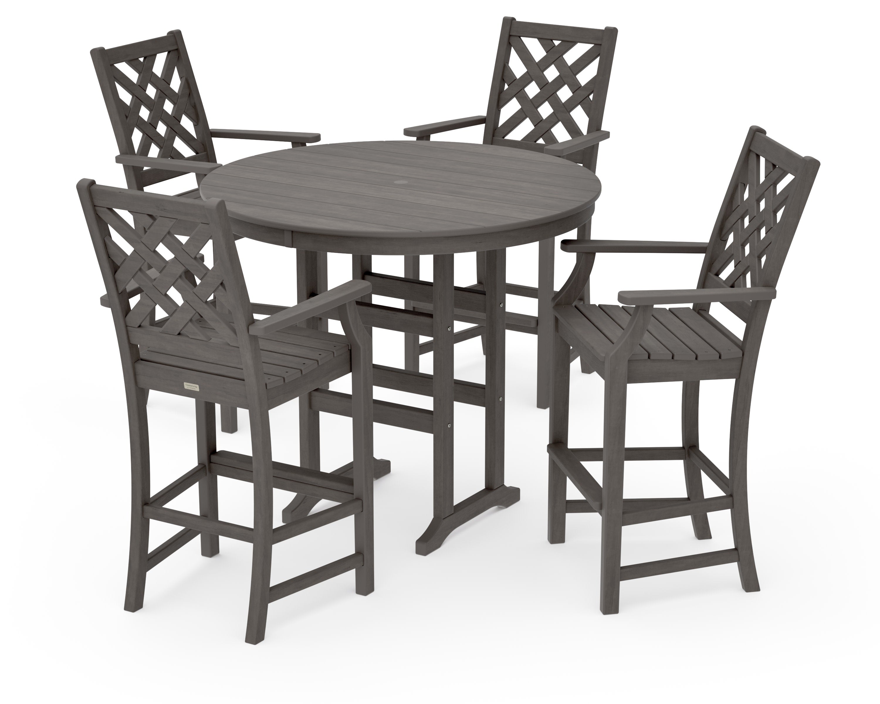 Wovendale 5-Piece Round Farmhouse Bar Set in Driftwood
