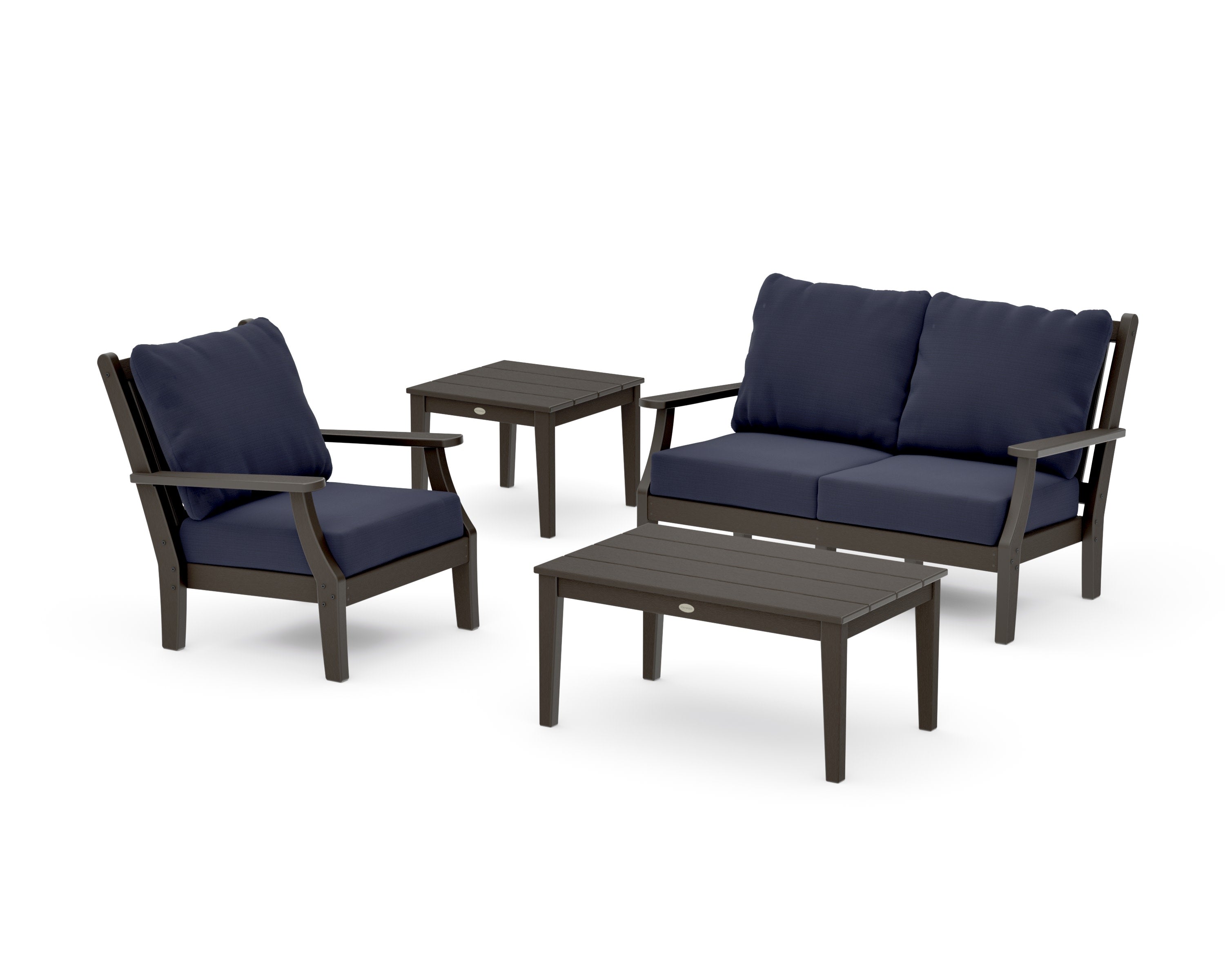 Wovendale 4-Piece Deep Seating Set in Vintage Coffee / Navy Linen