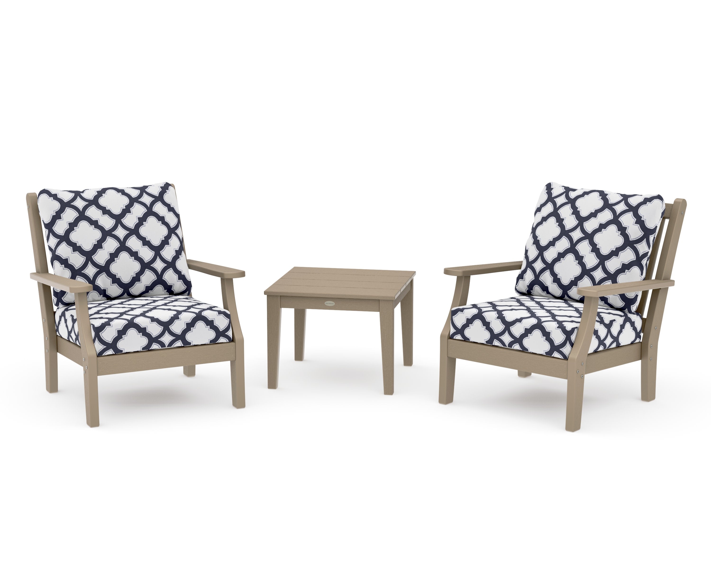 Wovendale 3-Piece Deep Seating Set in Vintage Sahara / Trellis Navy