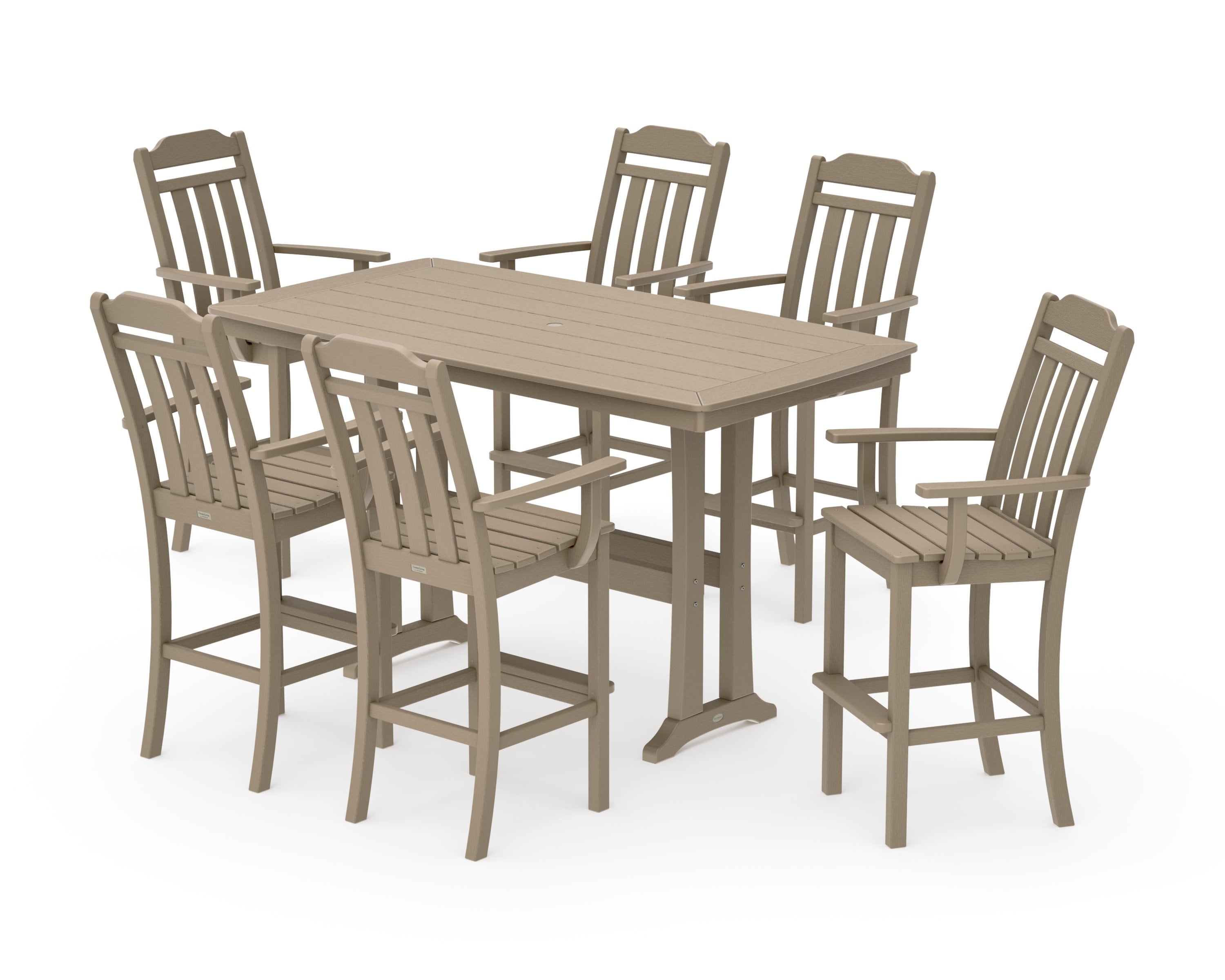 Cottage Arm Chair 7-Piece Bar Set with Trestle Legs in Vintage Sahara