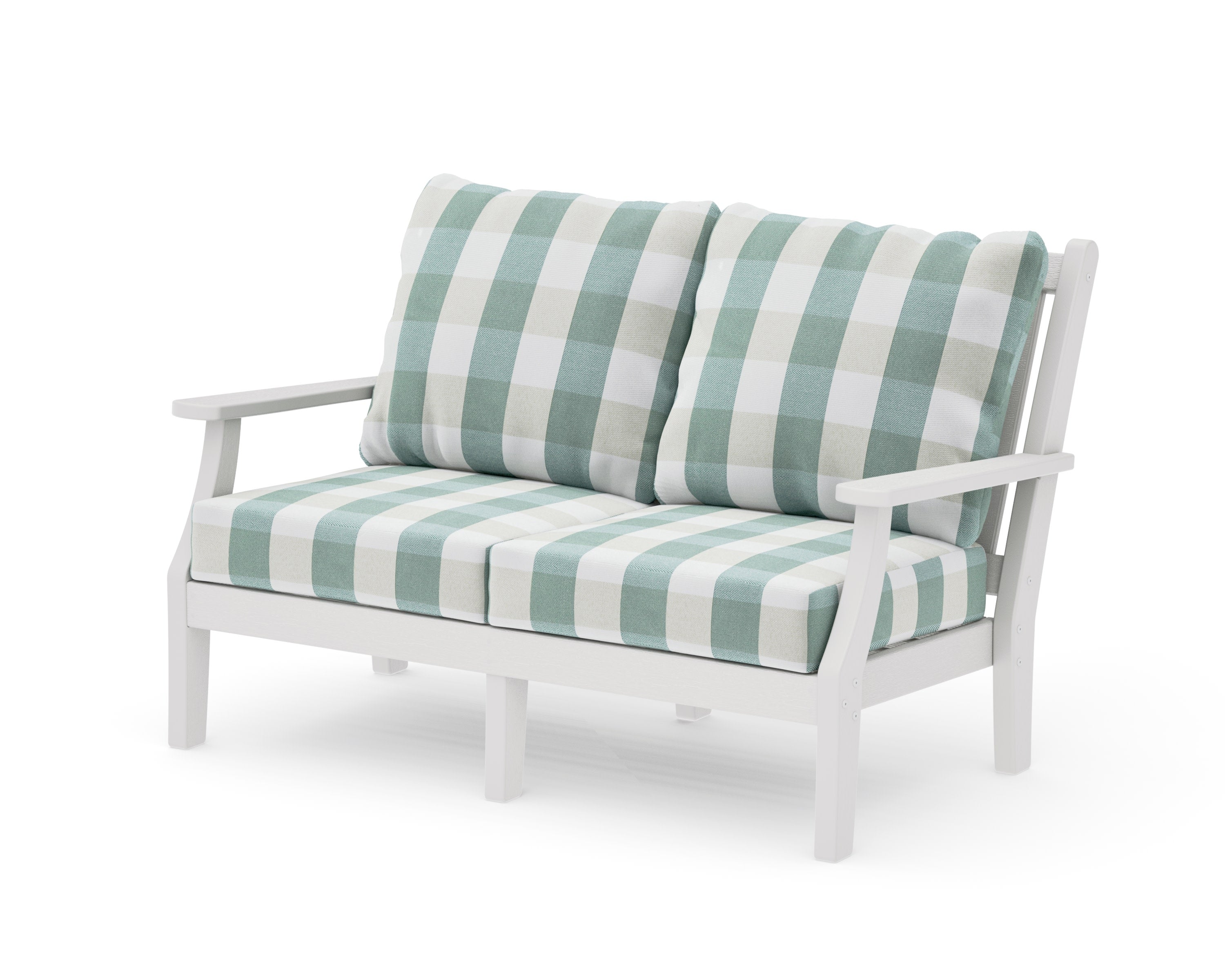 Wovendale Deep Seating Loveseat in Vintage White / Buffalo Plaid Glacier Spa