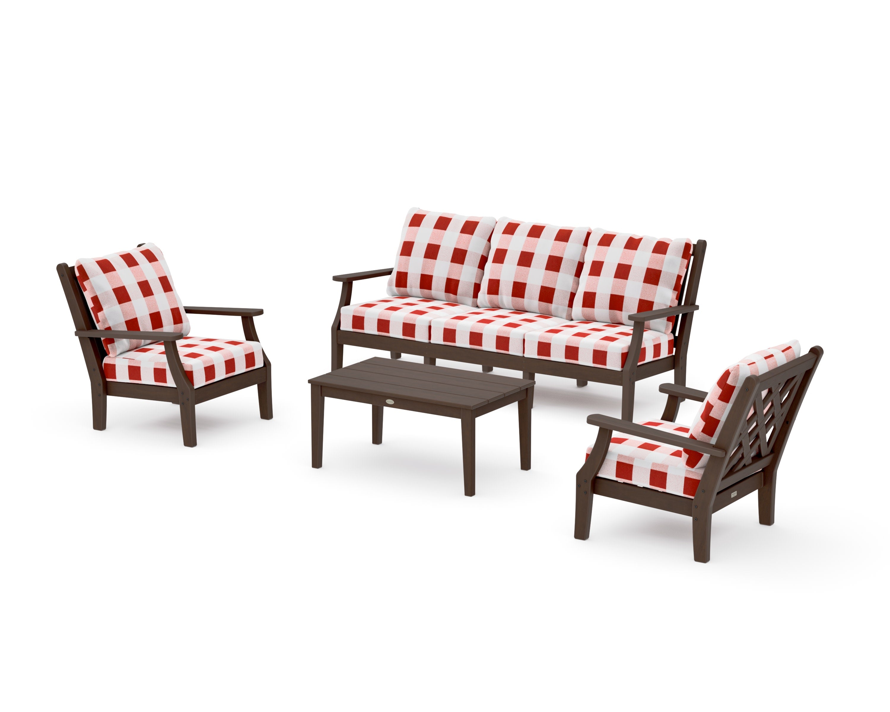 Wovendale 4-Piece Deep Seating Set with Sofa in Kona / Buffalo Plaid Crimson