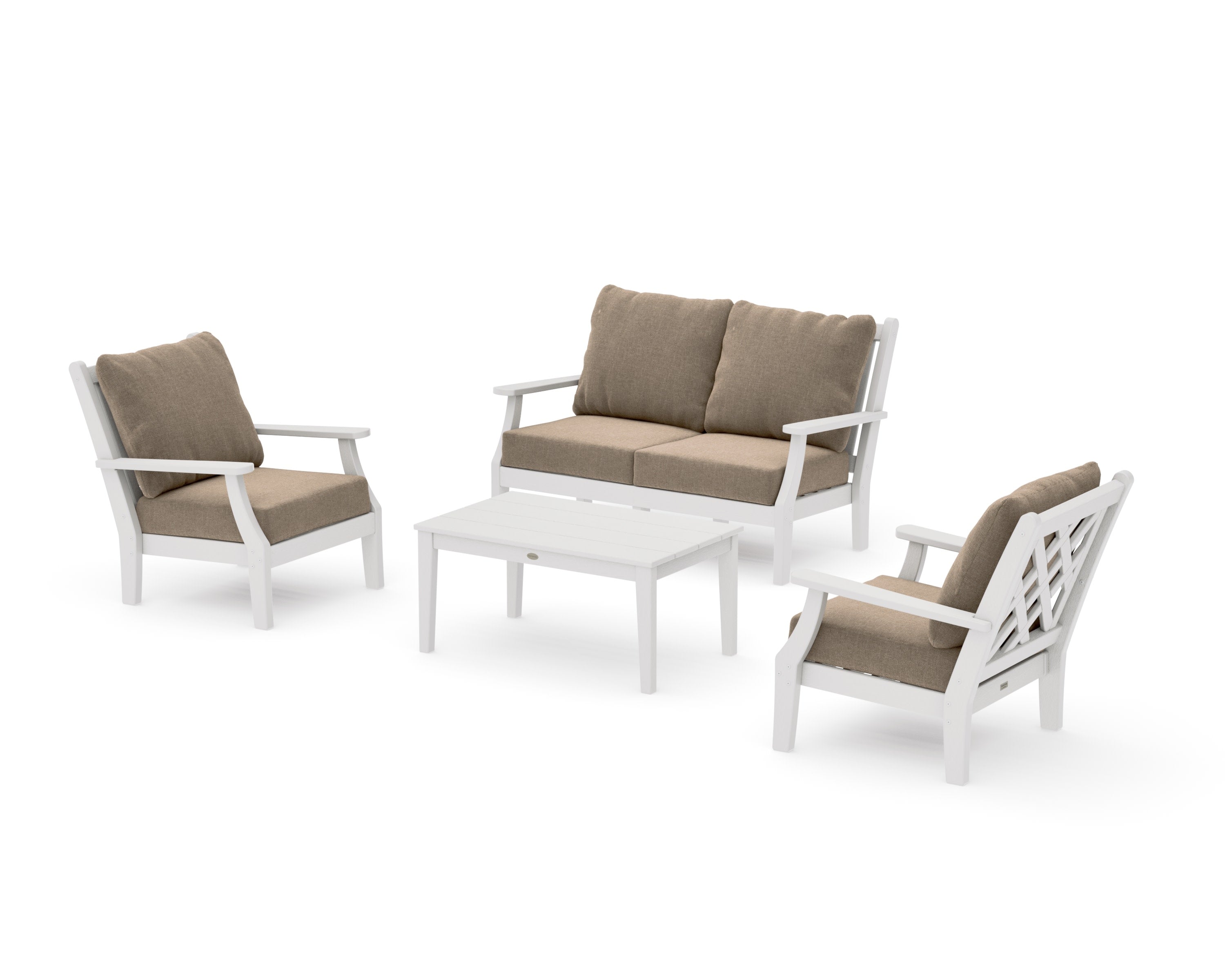 Wovendale 4-Piece Deep Seating Set with Loveseat in Vintage White / Spiced Burlap