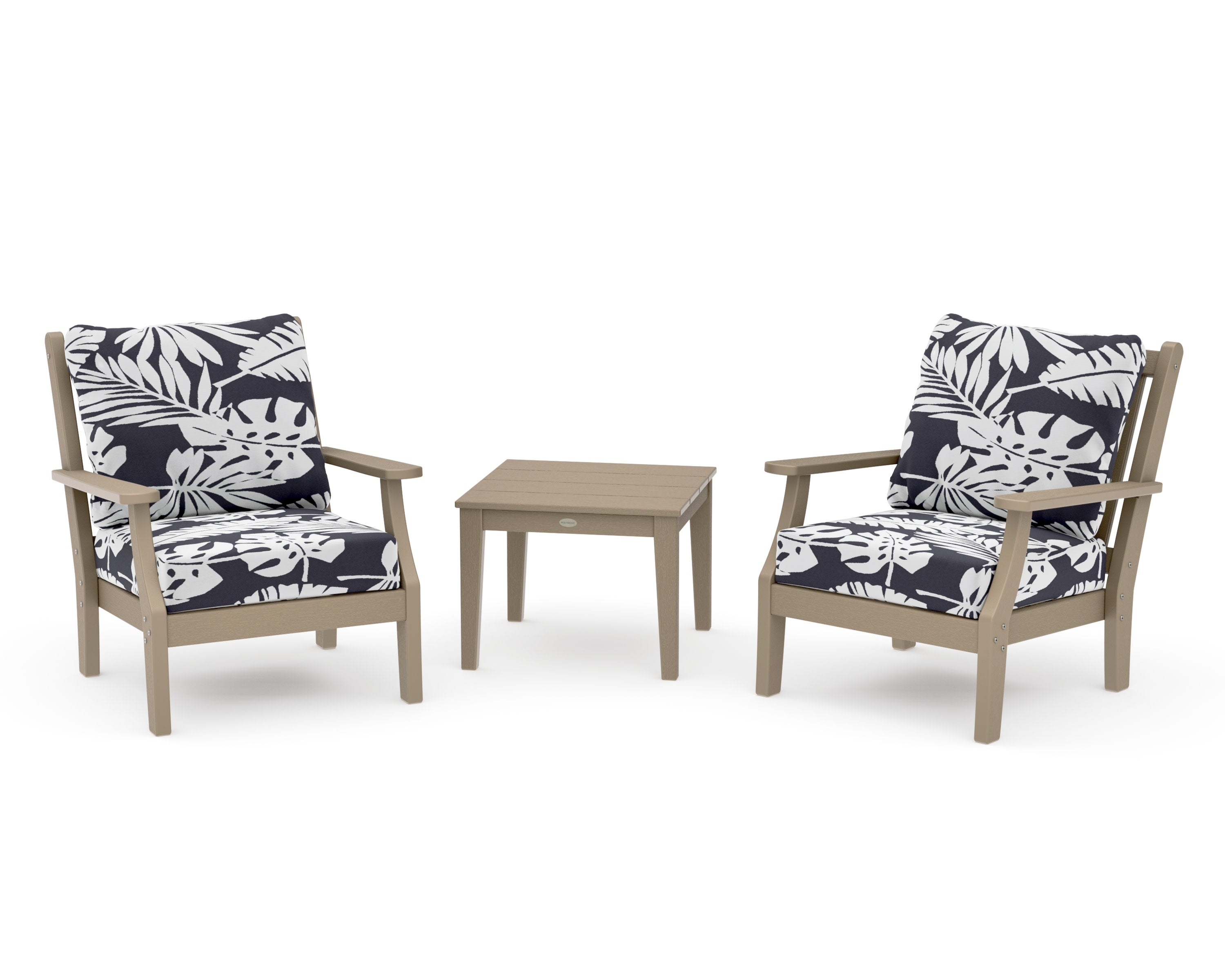 Wovendale 3-Piece Deep Seating Set in Vintage Sahara / Leaf Navy