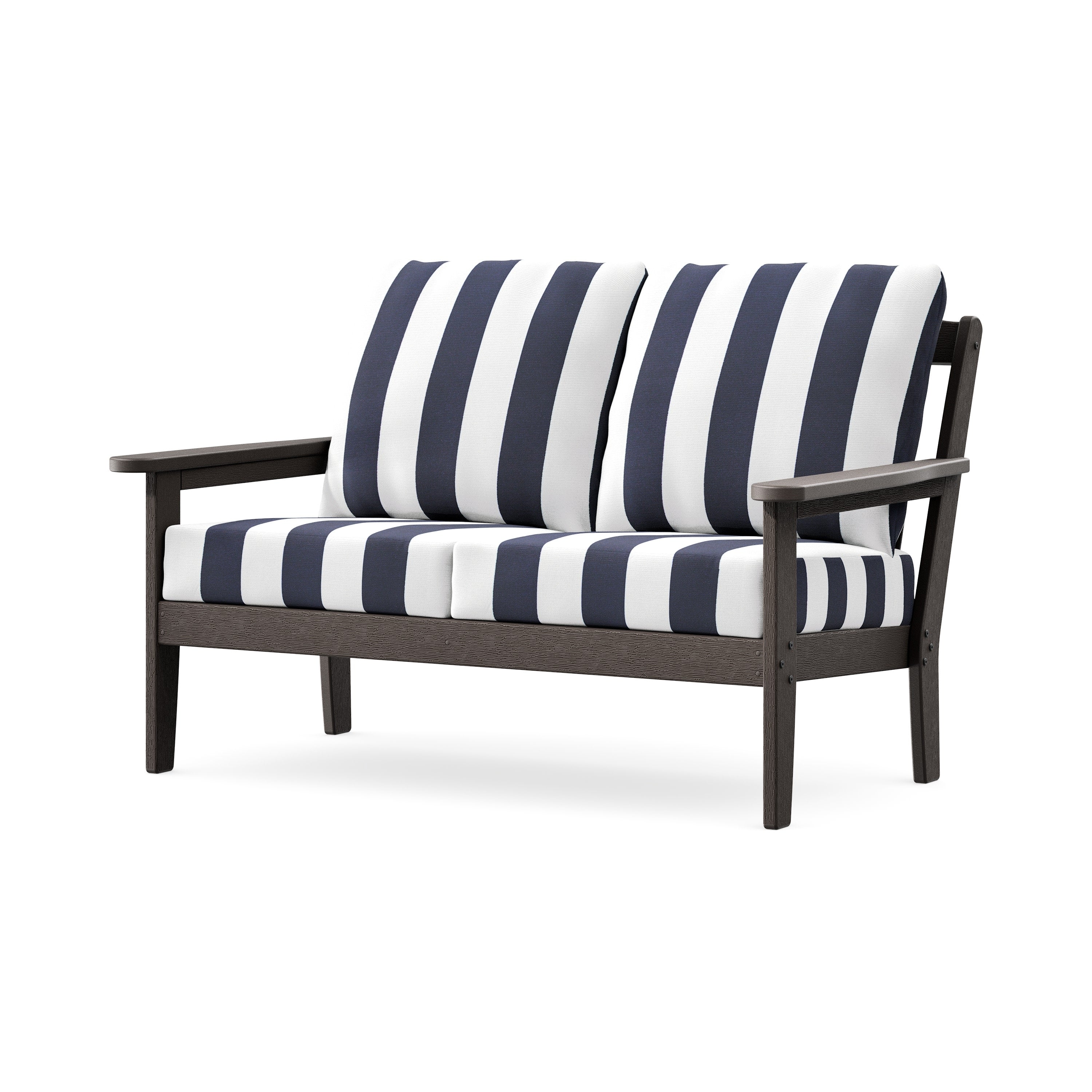 Cottage Deep Seating Loveseat in Vintage Coffee / Cabana Stripe Navy