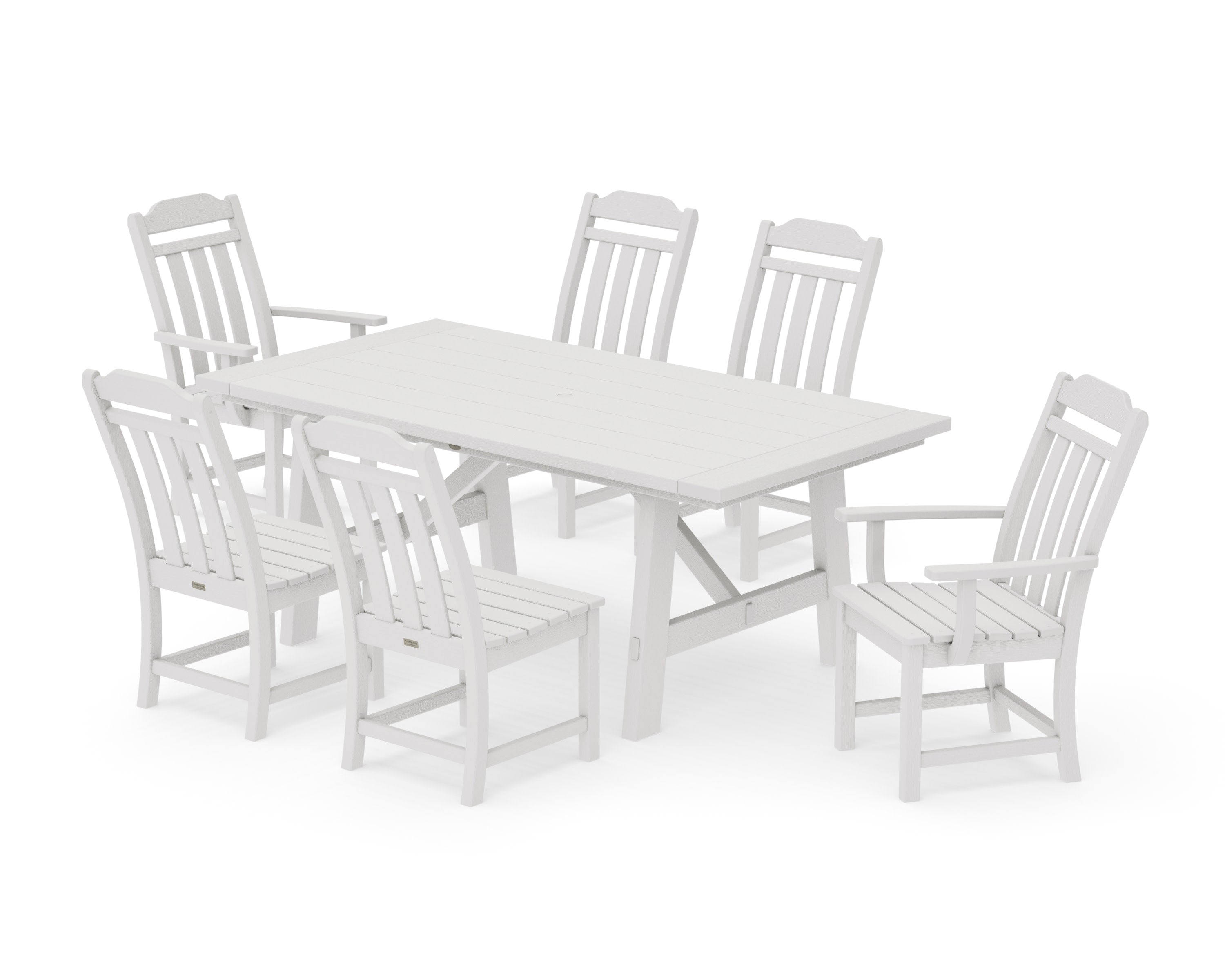 Cottage 7-Piece Rustic Farmhouse Dining Set in Vintage White