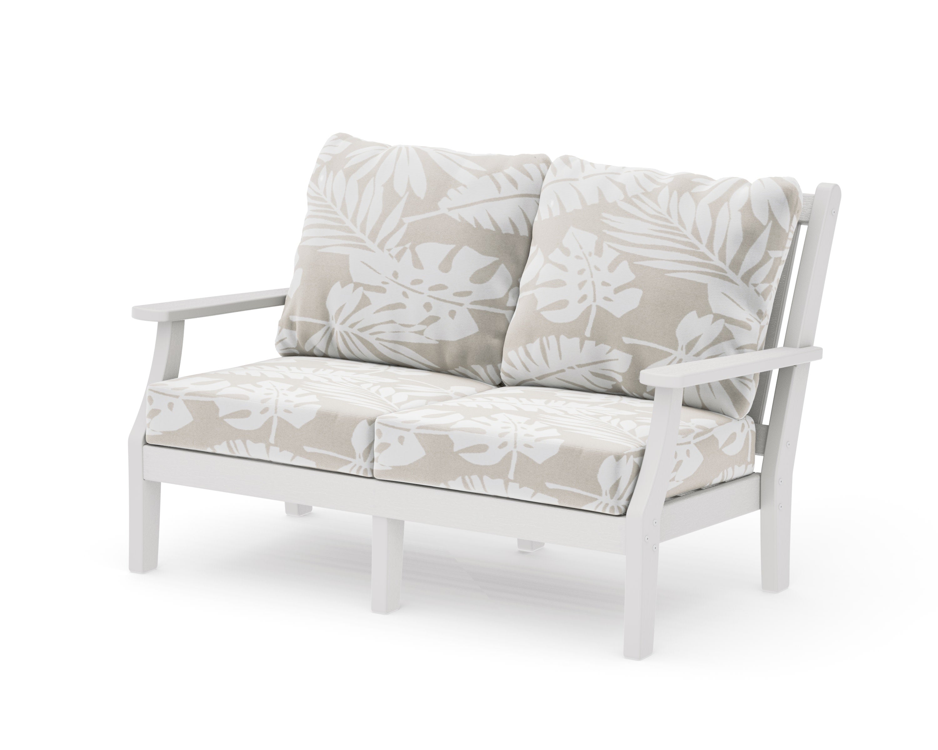 Wovendale Deep Seating Loveseat in Vintage White / Leaf Dune Burlap