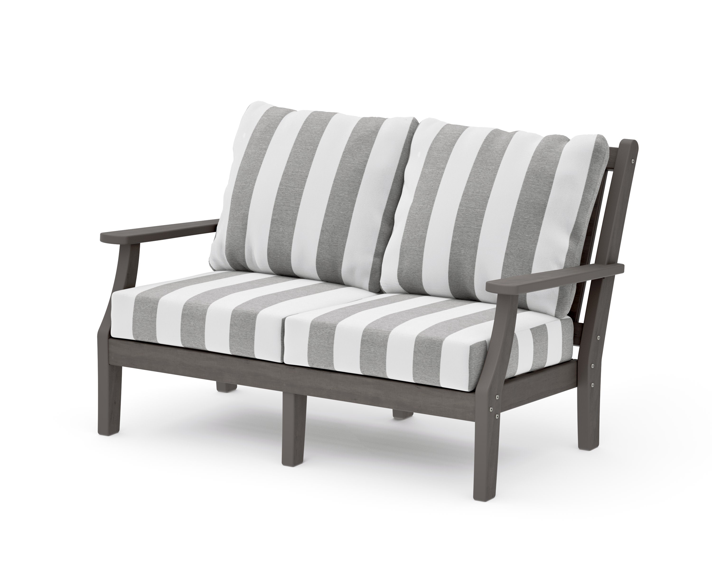 Wovendale Deep Seating Loveseat in Driftwood / Cabana Stripe Grey Mist