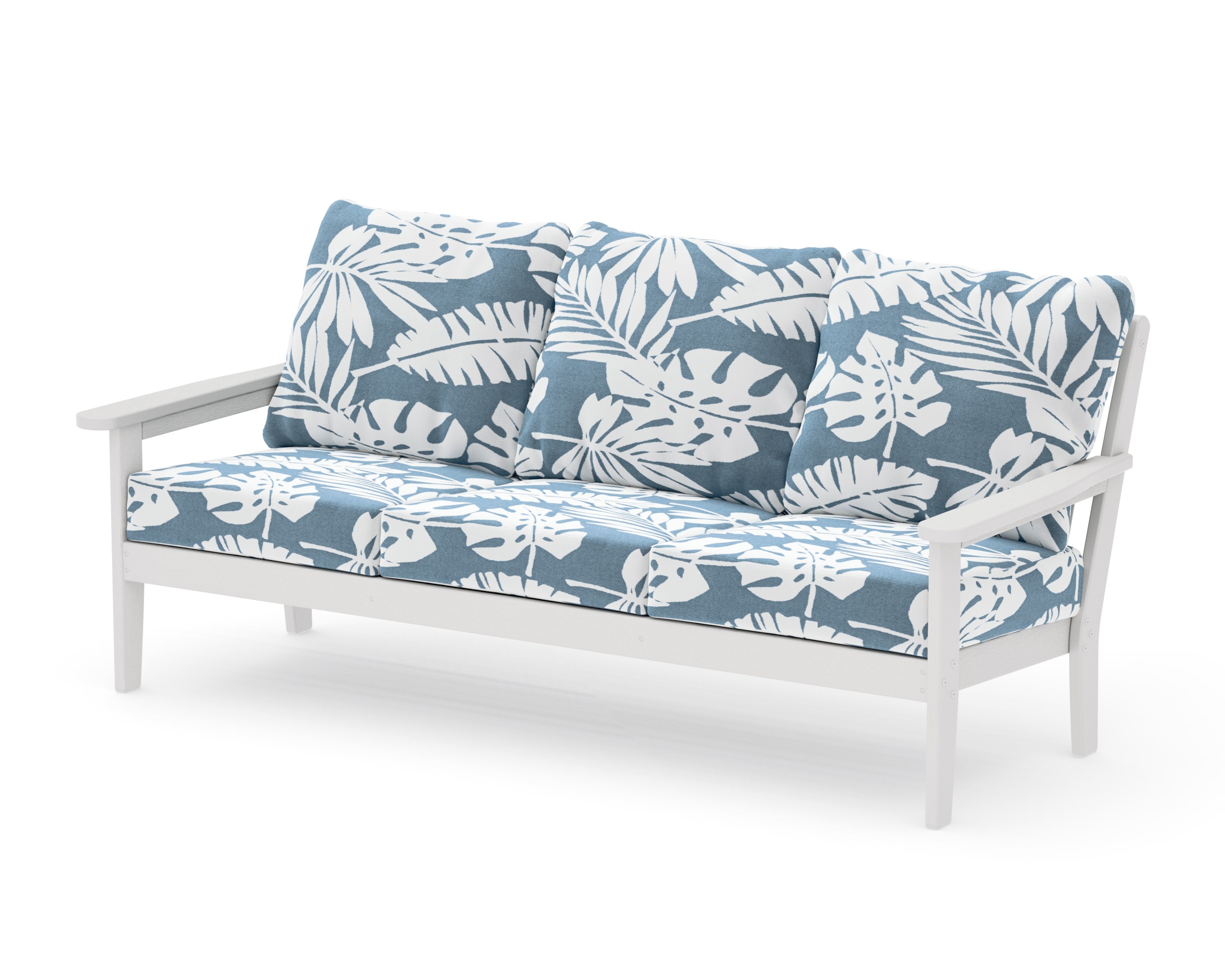 Cottage Deep Seating Sofa in Vintage White / Leaf Sky Blue