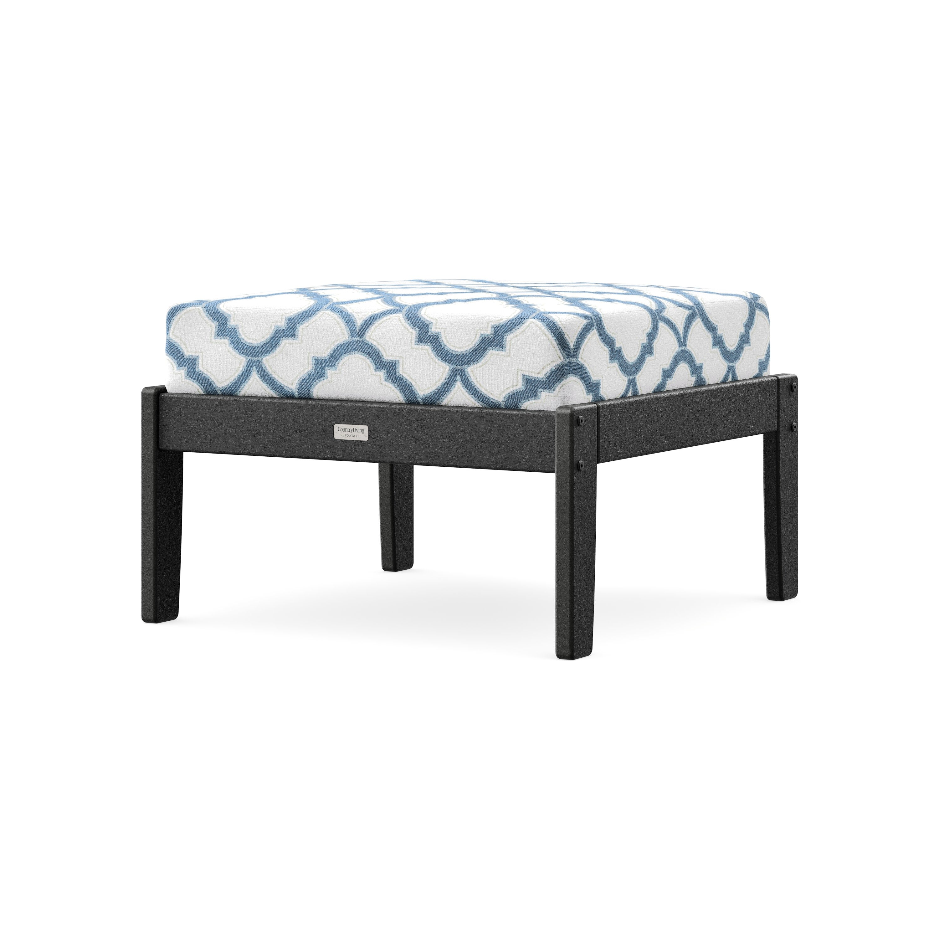 Cottage Deep Seating Ottoman in Black / Trellis Sky Blue