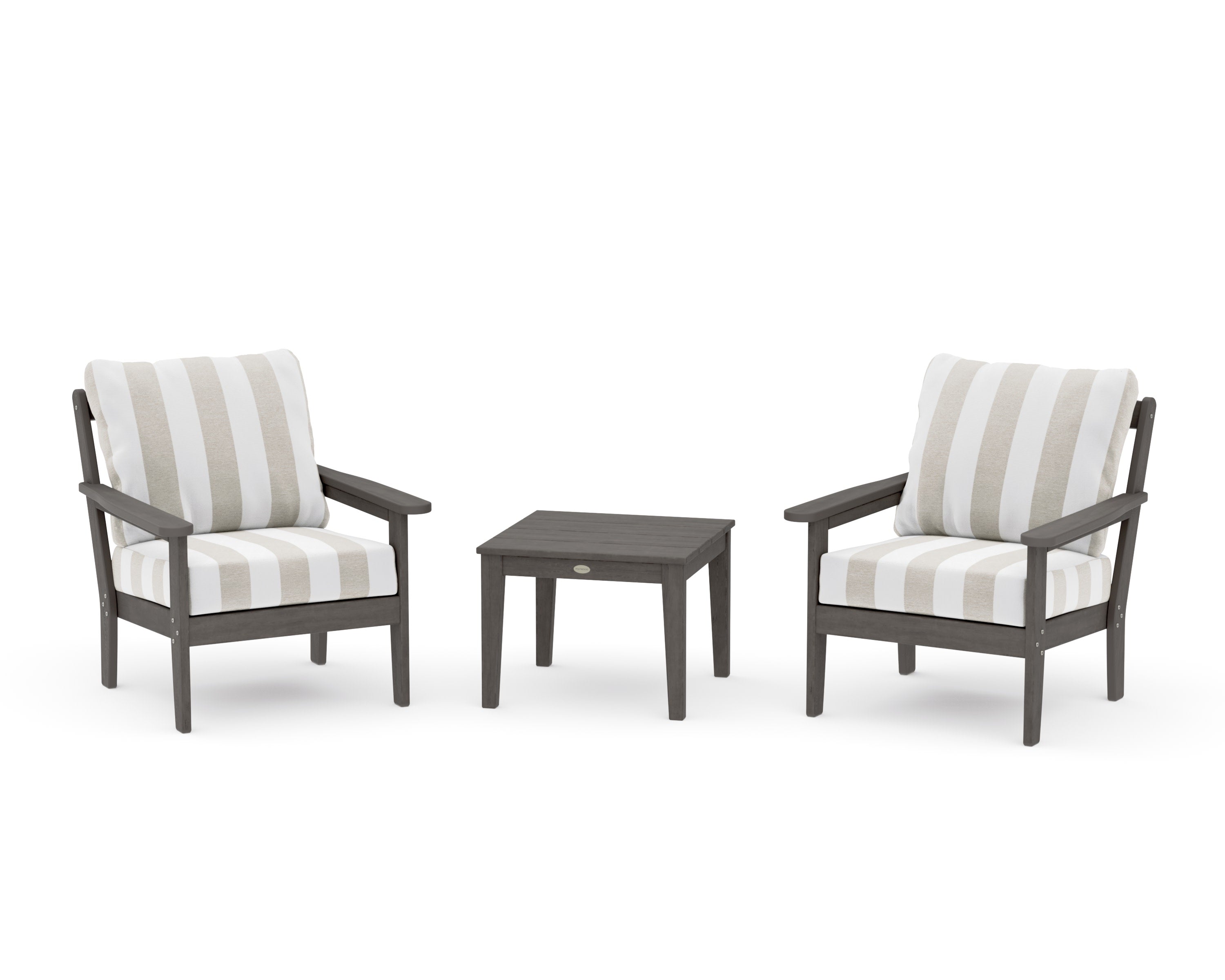 Cottage 3-Piece Deep Seating Set in Driftwood / Cabana Stripe Dune Burlap