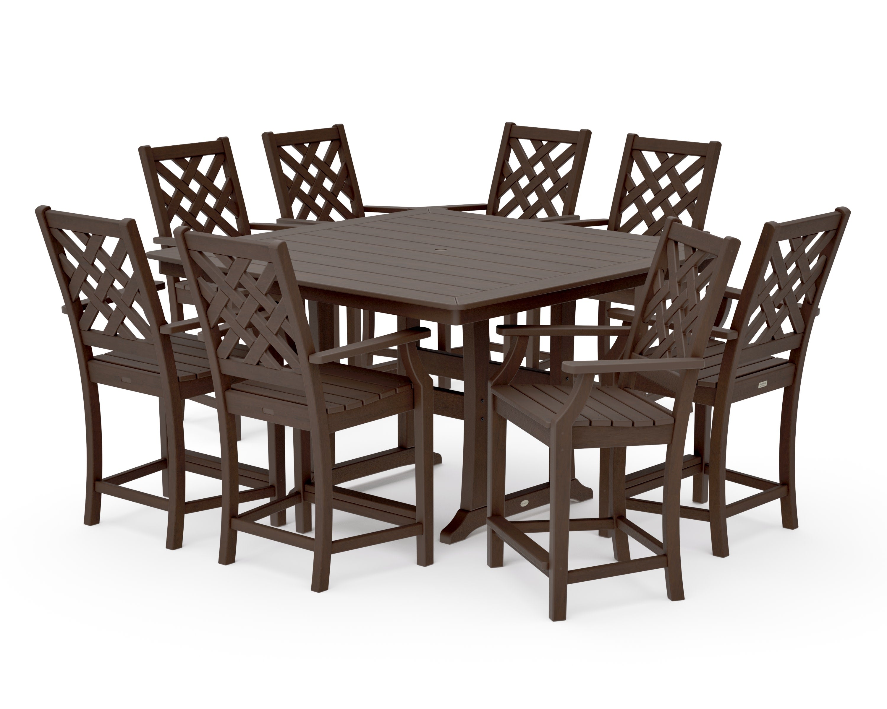 Wovendale 9-Piece Square Counter Set with Trestle Legs in Kona