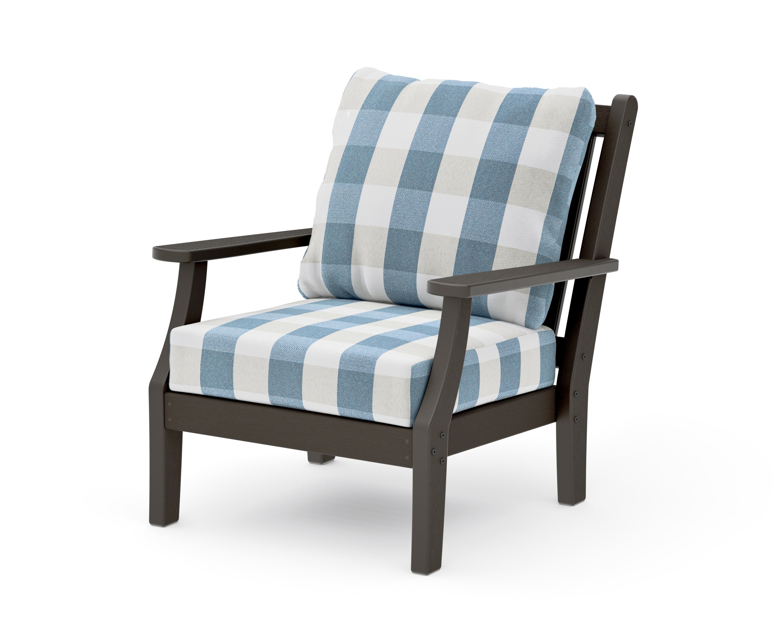 Wovendale Deep Seating Chair in Vintage Coffee / Buffalo Plaid Sky Blue