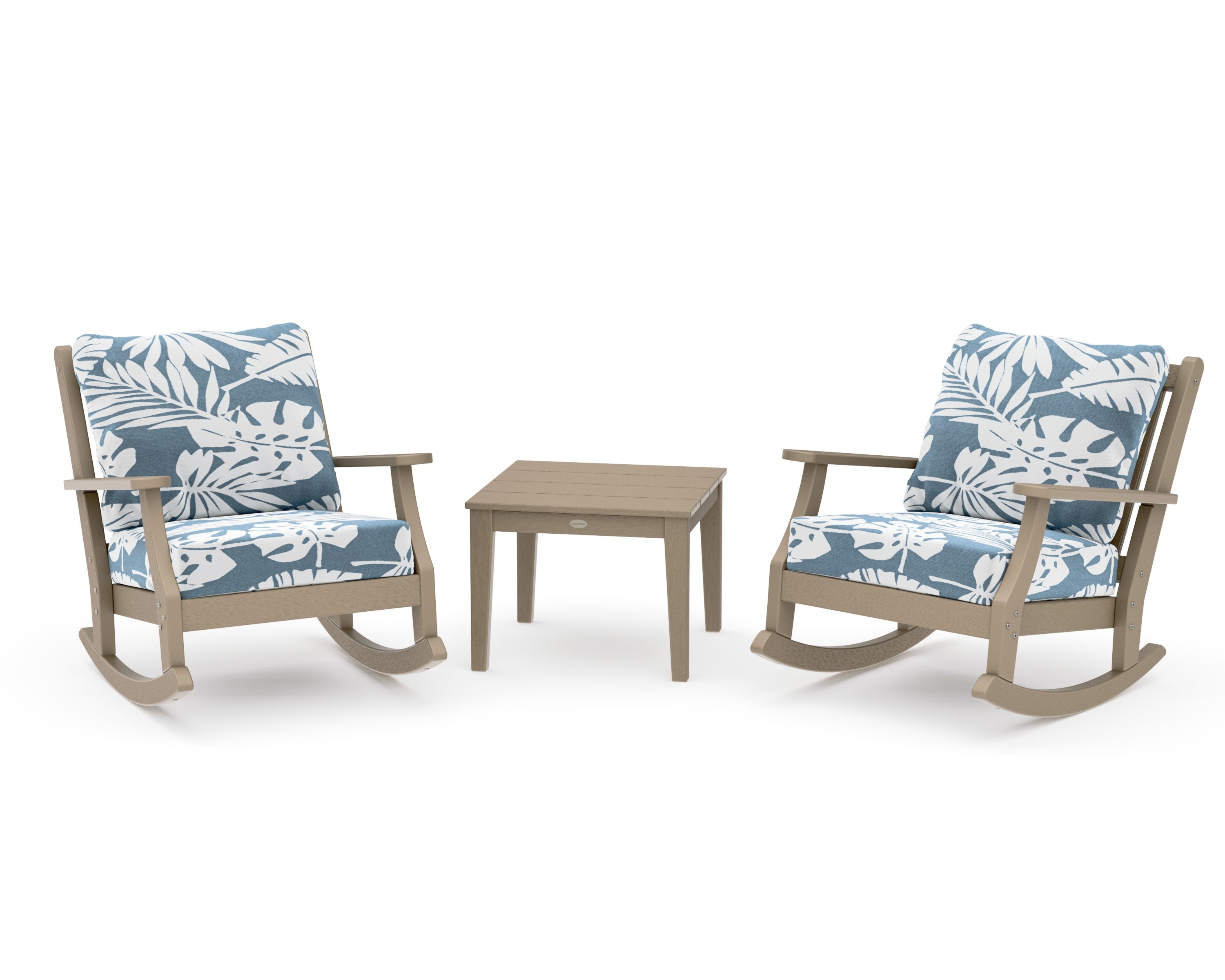 Wovendale 3-Piece Deep Seating Rocker Set in Vintage Sahara / Leaf Sky Blue