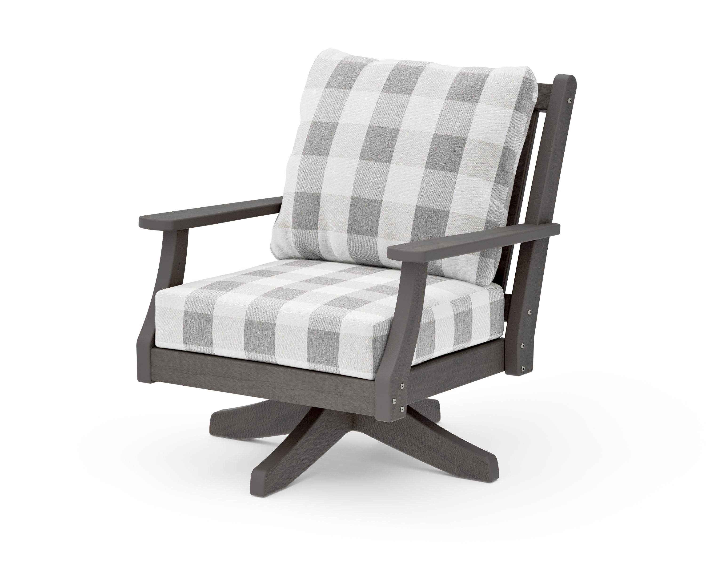 Wovendale Deep Seating Swivel Chair in Driftwood / Buffalo Plaid Grey Mist