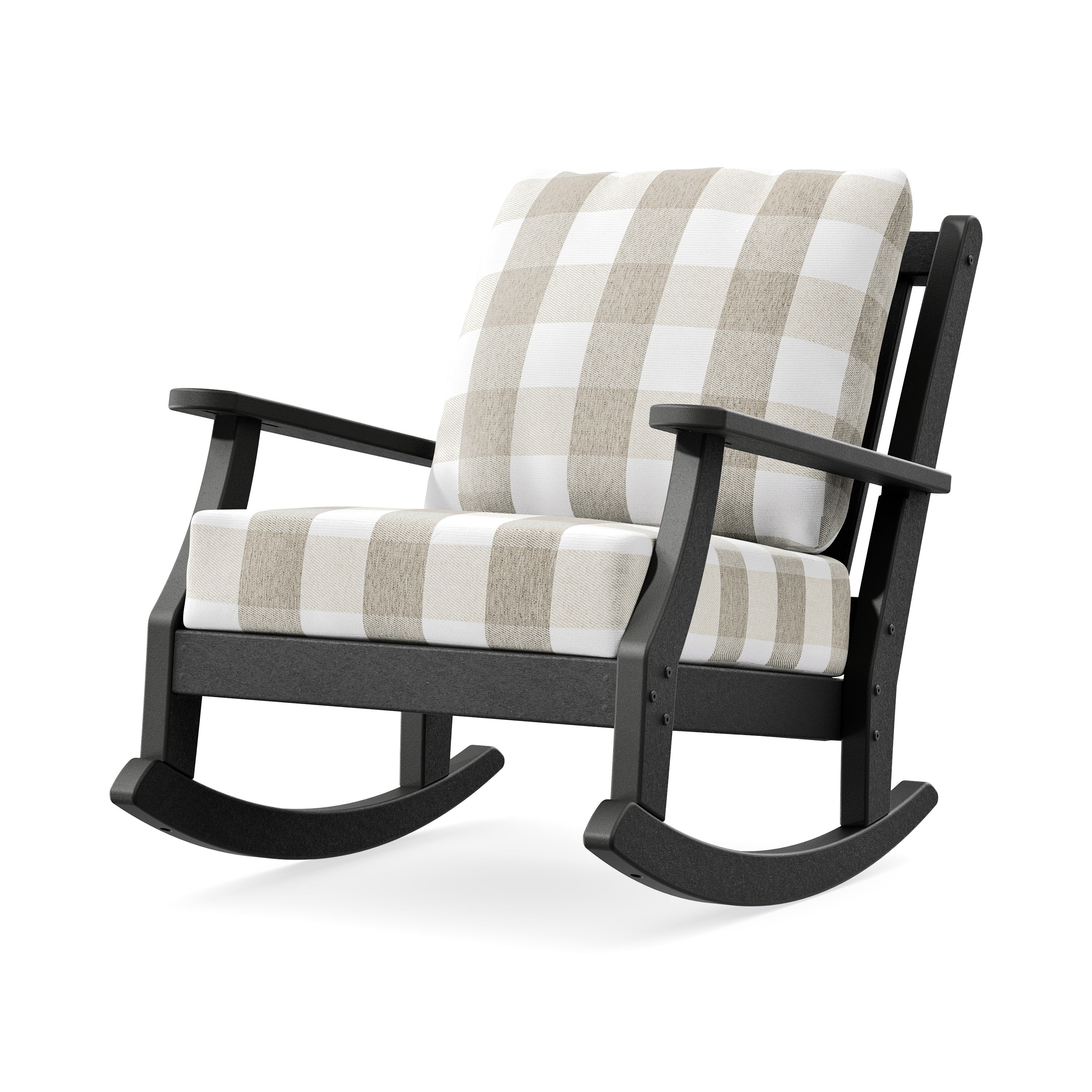 Wovendale Deep Seating Rocking Chair in Black / Buffalo Plaid Dune Burlap