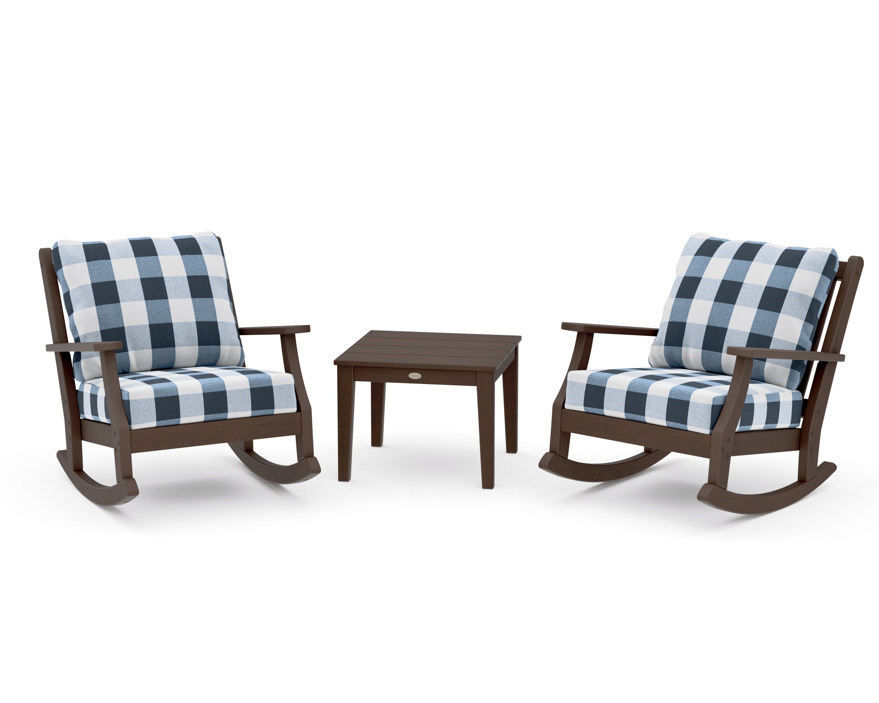 Wovendale 3-Piece Deep Seating Rocker Set in Kona / Buffalo Plaid Marine Indigo