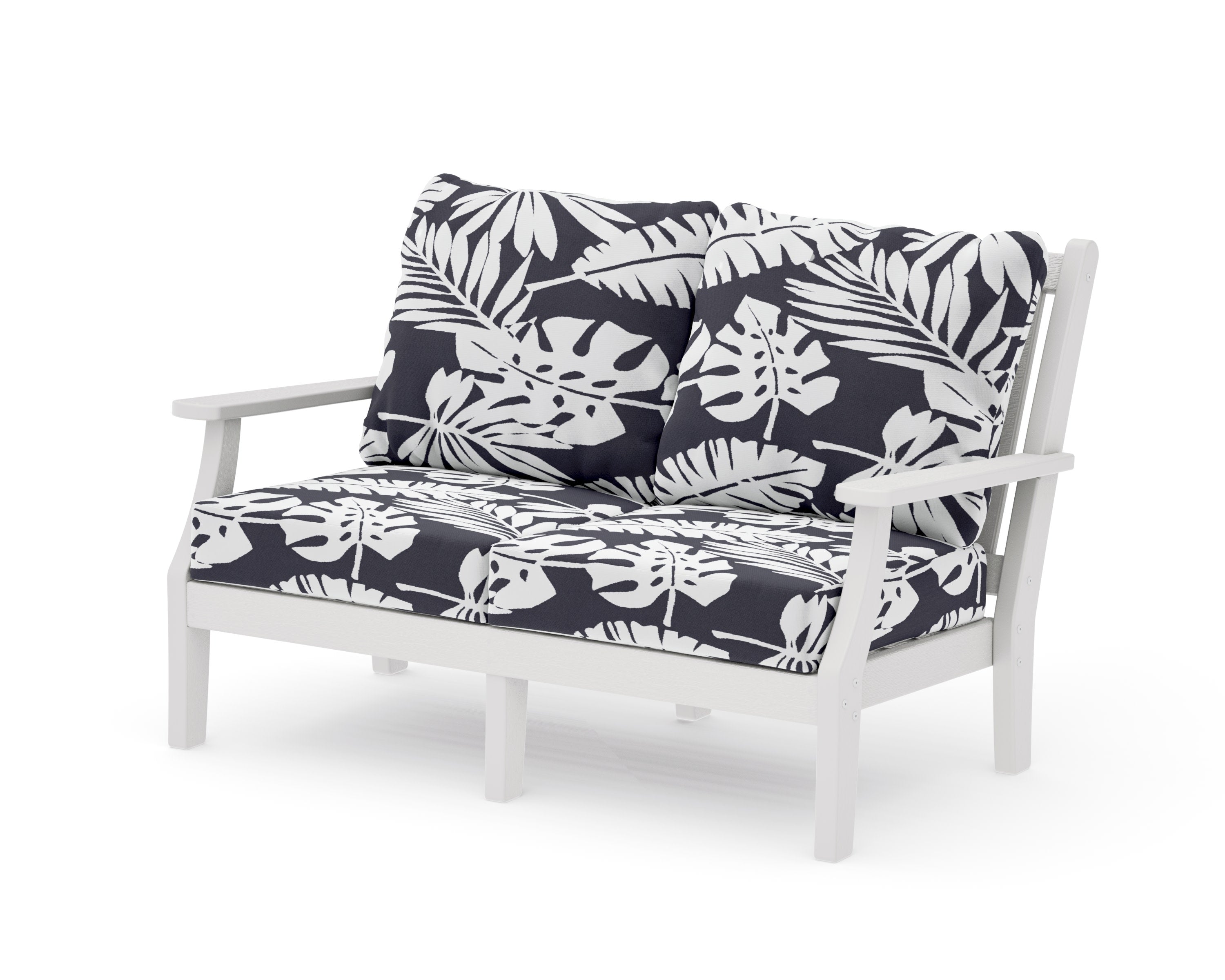 Wovendale Deep Seating Loveseat in Vintage White / Leaf Navy