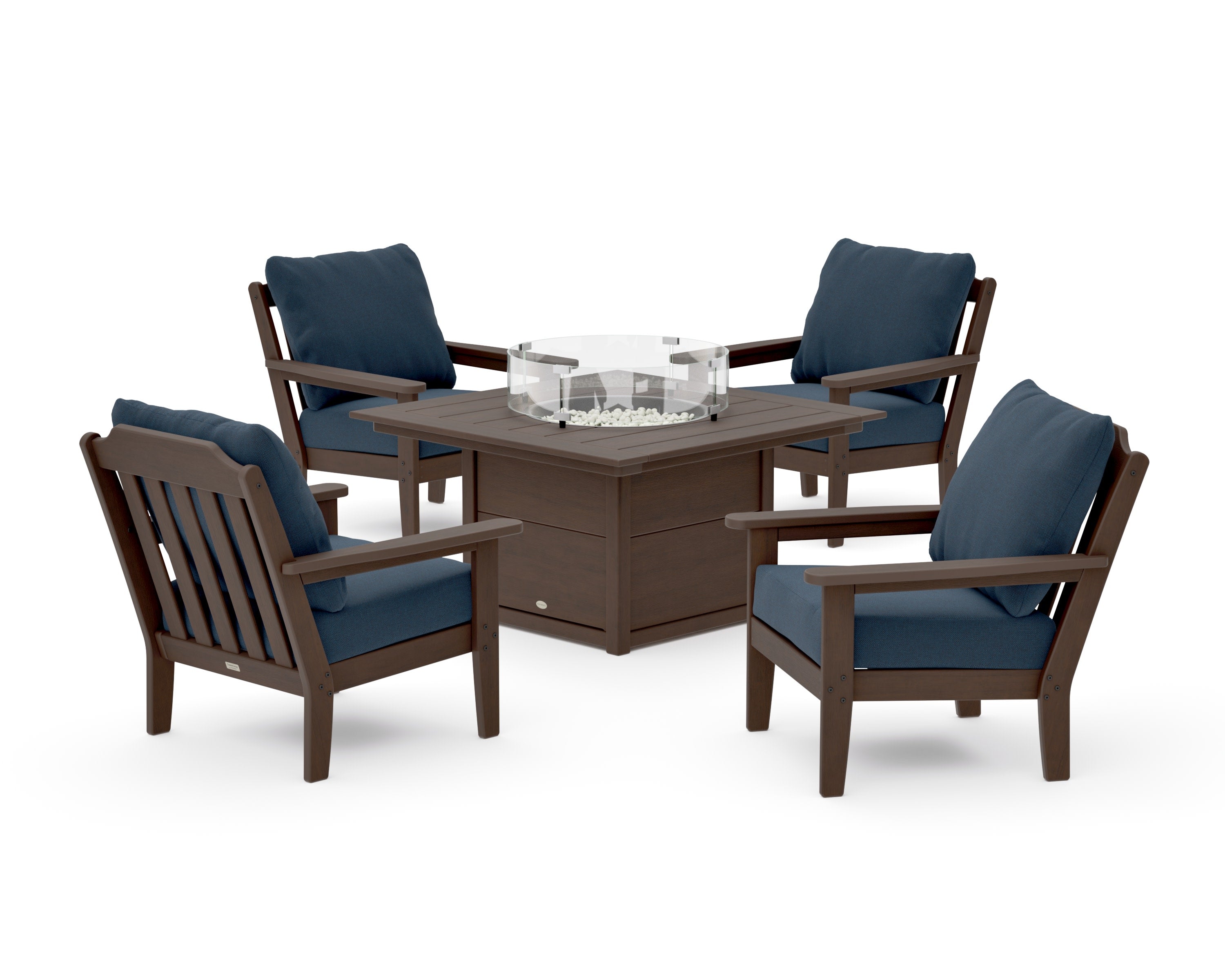 Cottage 5-Piece Deep Seating Set with Fire Pit Table in Kona / Marine Indigo