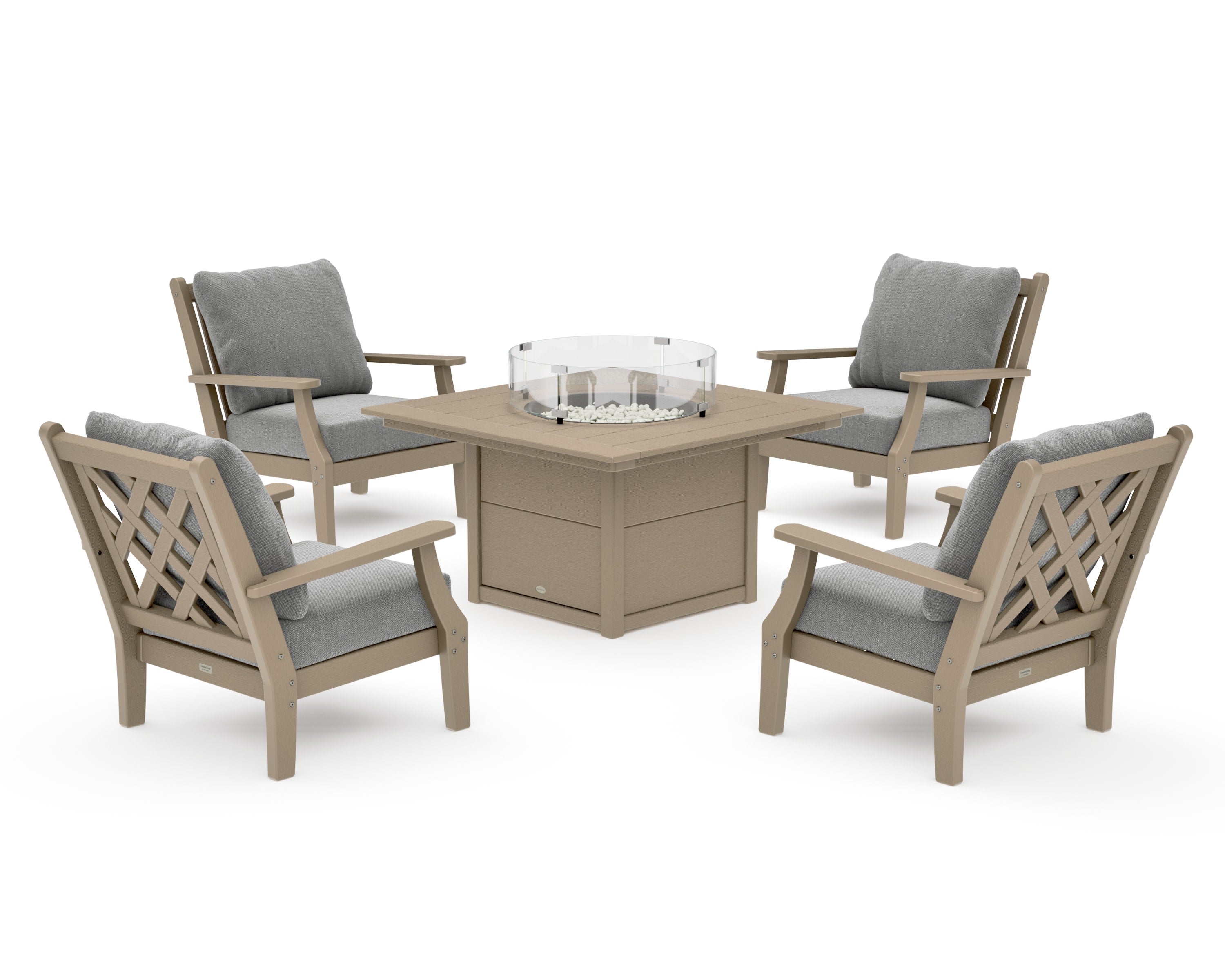 Wovendale 5-Piece Deep Seating Set with Fire Pit Table in Vintage Sahara / Grey Mist