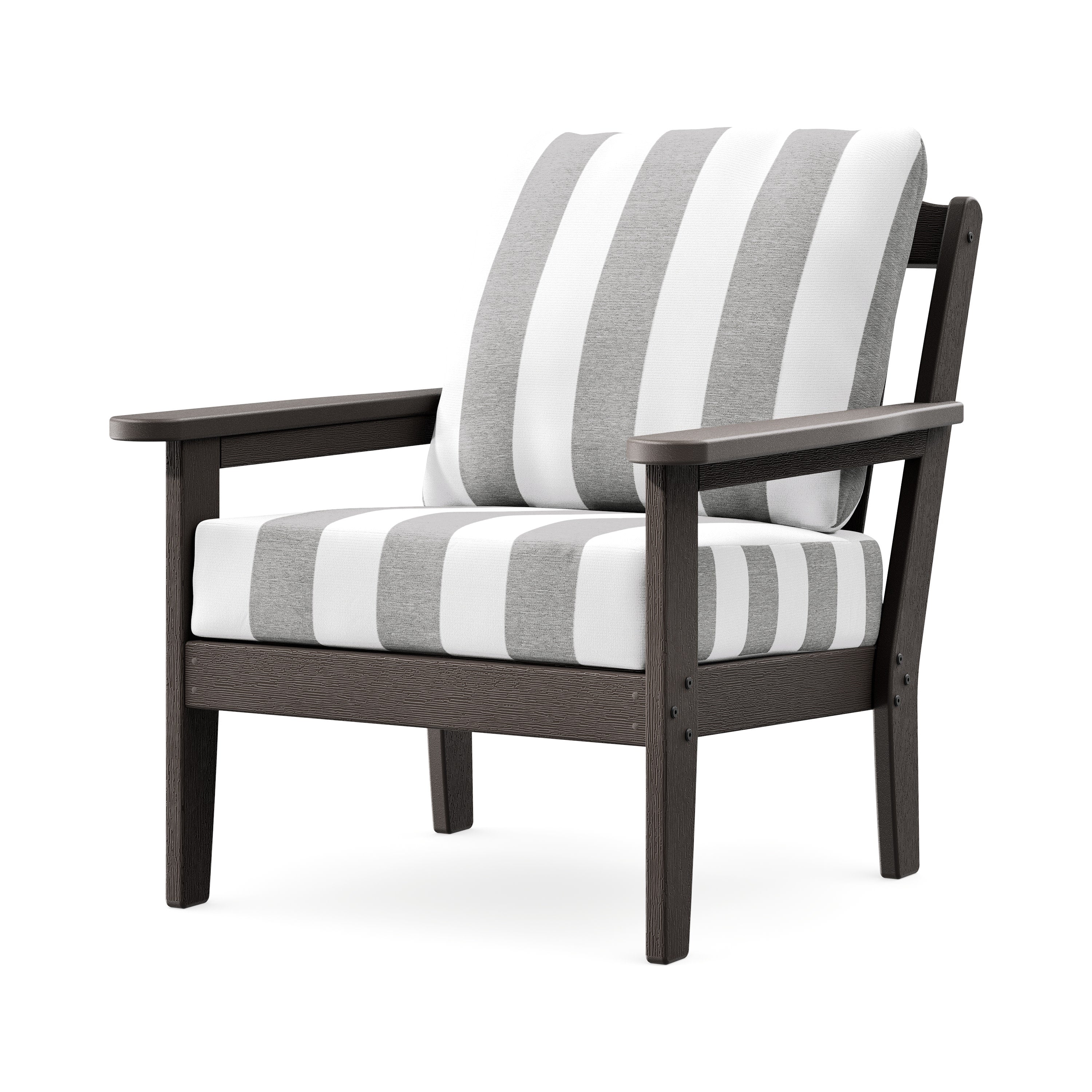 Cottage Deep Seating Chair in Vintage Coffee / Cabana Stripe Grey Mist