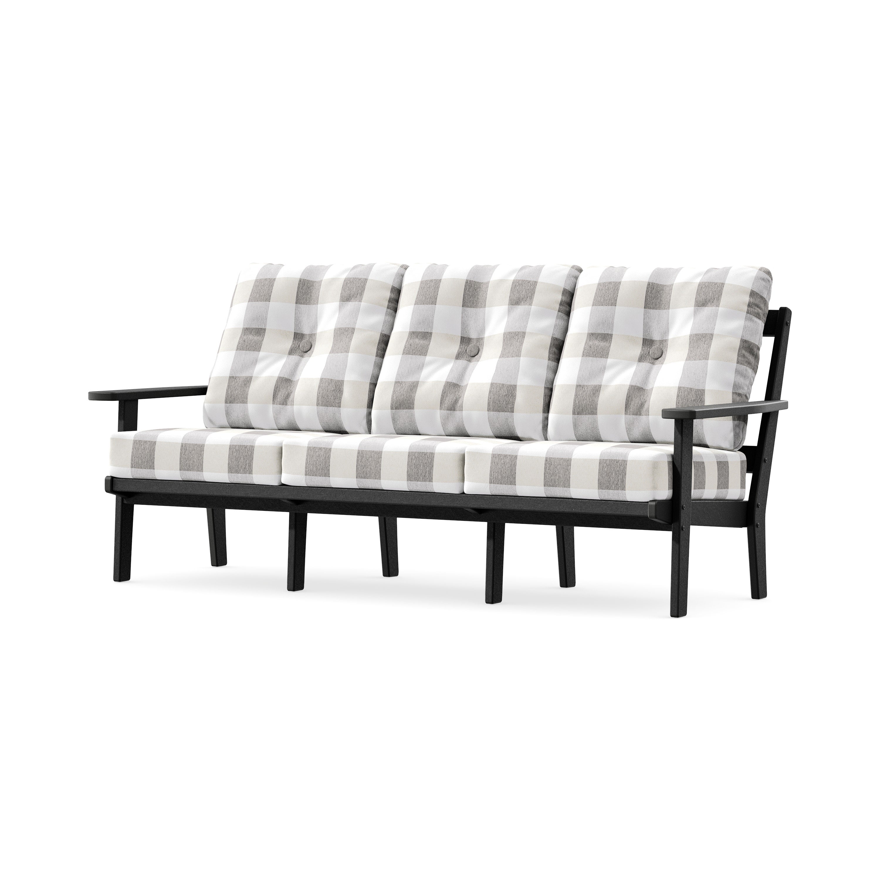 PrairieDeep Seating Sofa in Black / Buffalo Plaid Grey Mist