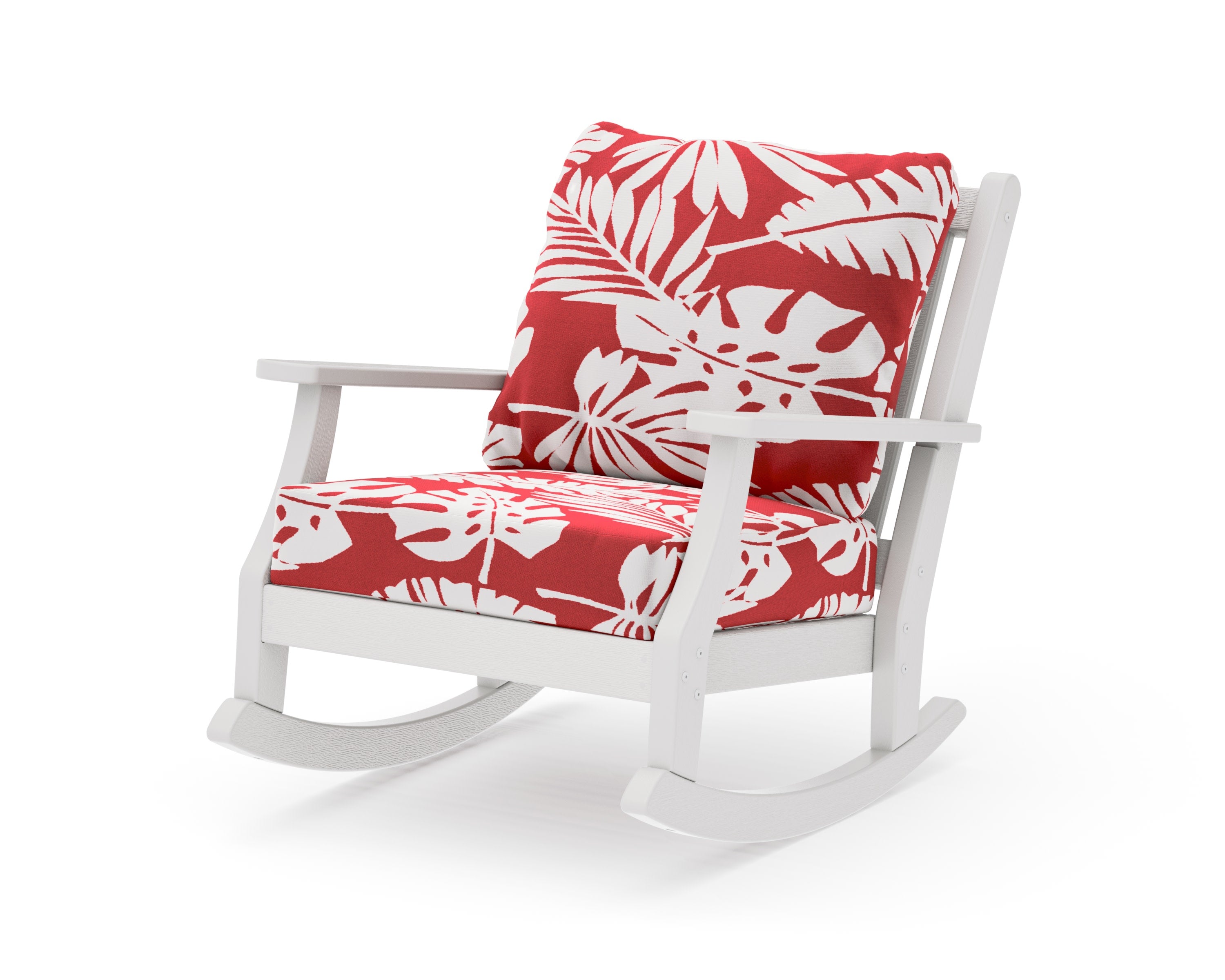 Wovendale Deep Seating Rocking Chair in Vintage White / Leaf Crimson