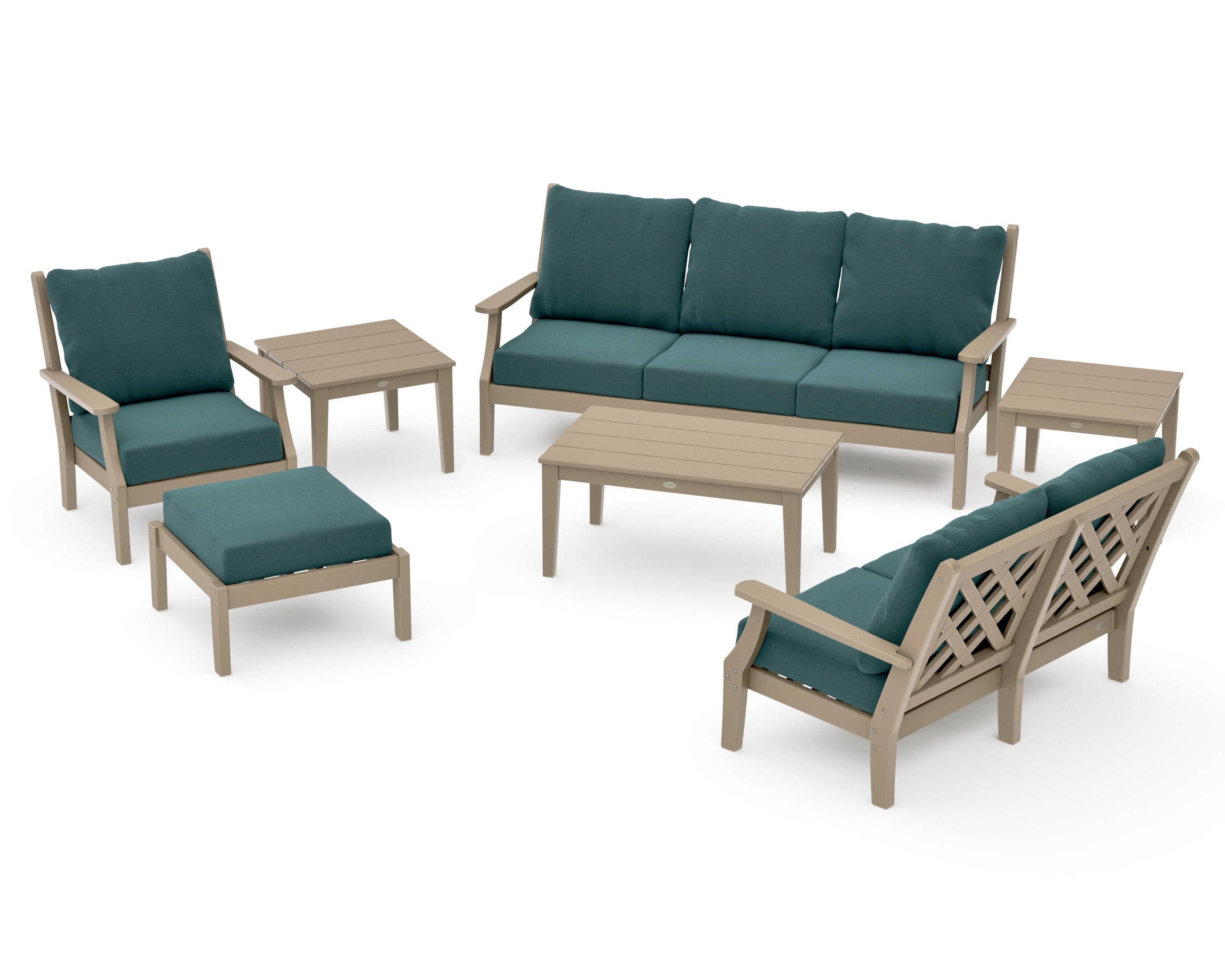 Wovendale 7-Piece Deep Seating Set in Vintage Sahara / Ocean Teal