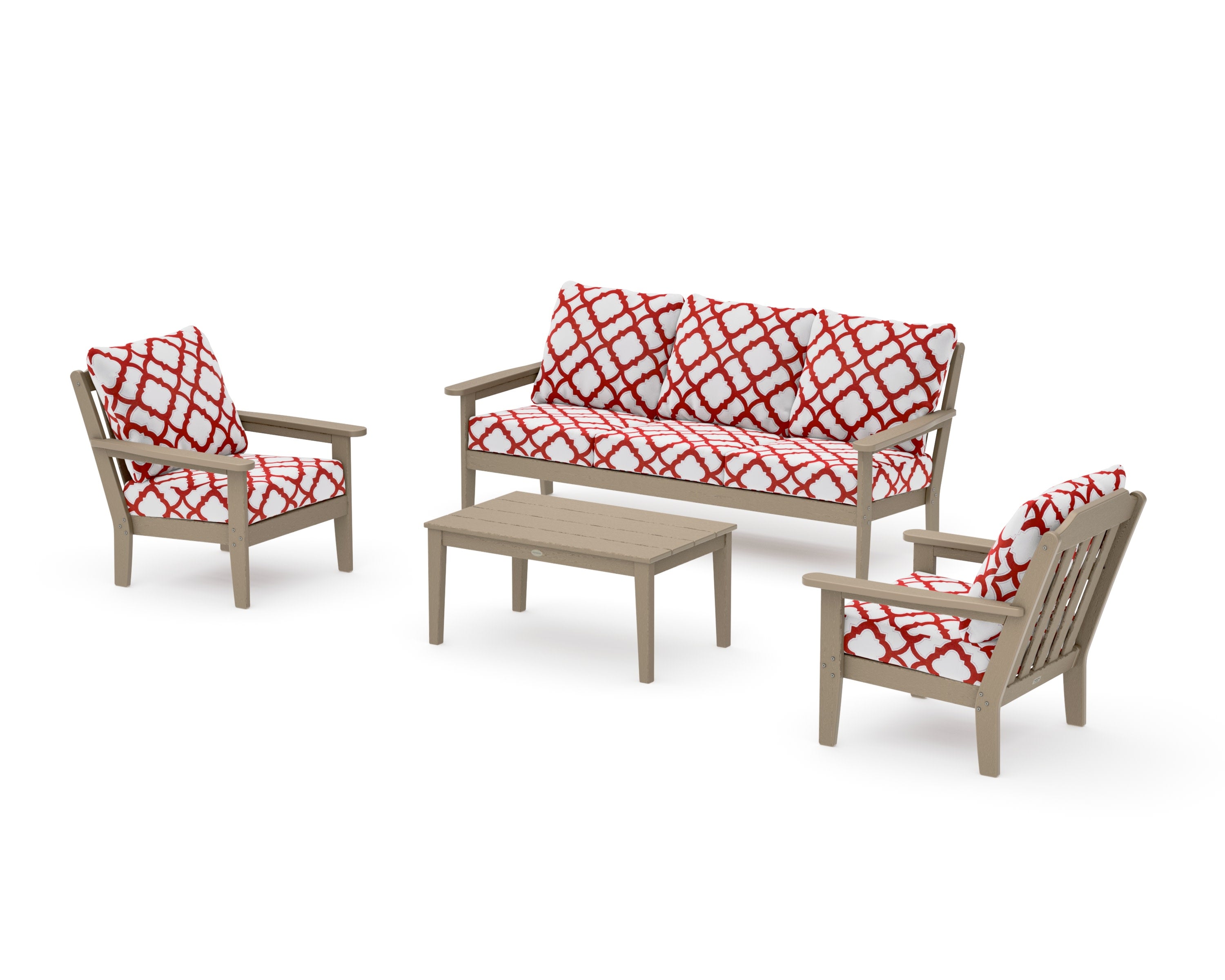 Cottage 4-Piece Deep Seating Set with Sofa in Vintage Sahara / Trellis Crimson