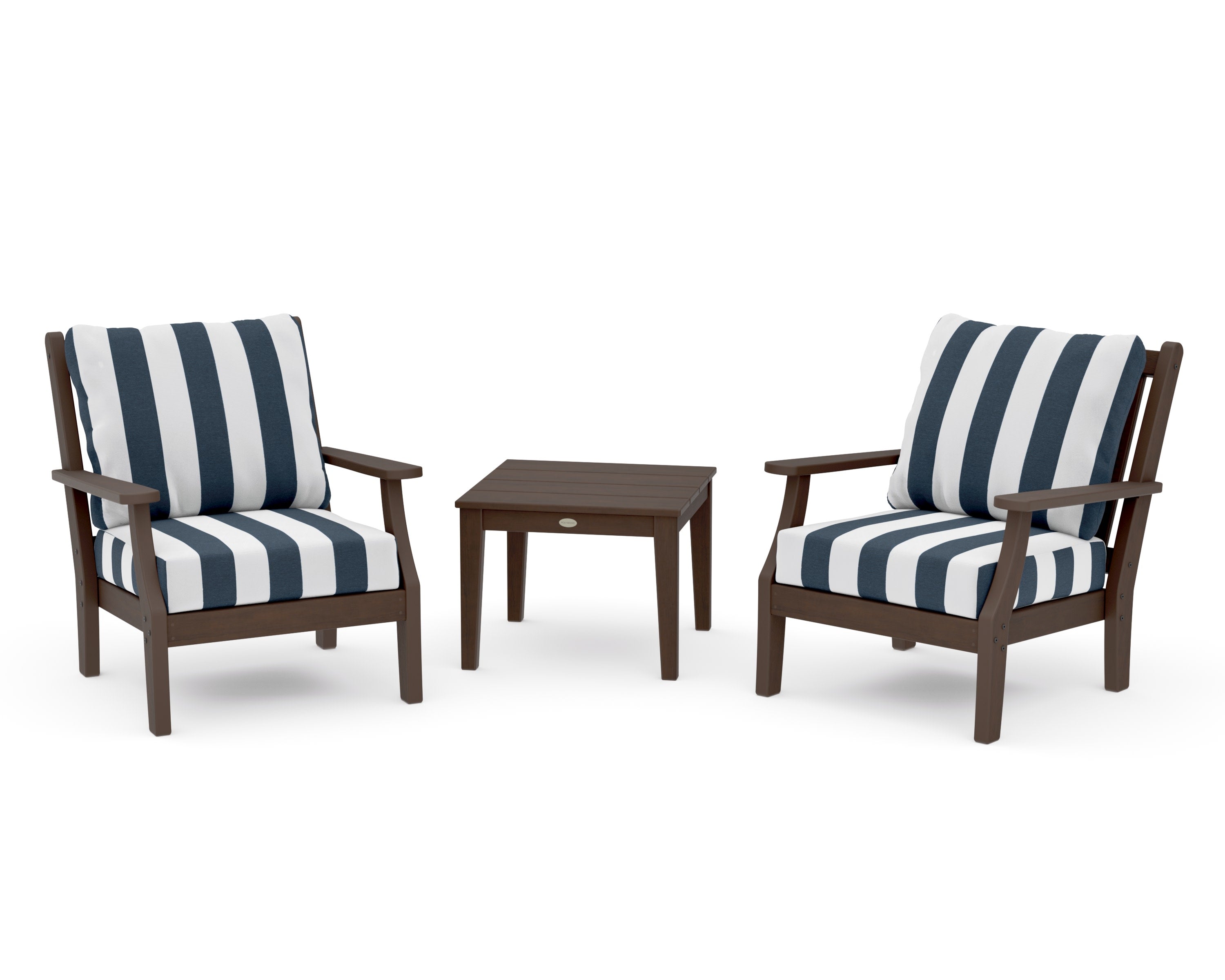Wovendale 3-Piece Deep Seating Set in Kona / Cabana Stripe Marine Indigo
