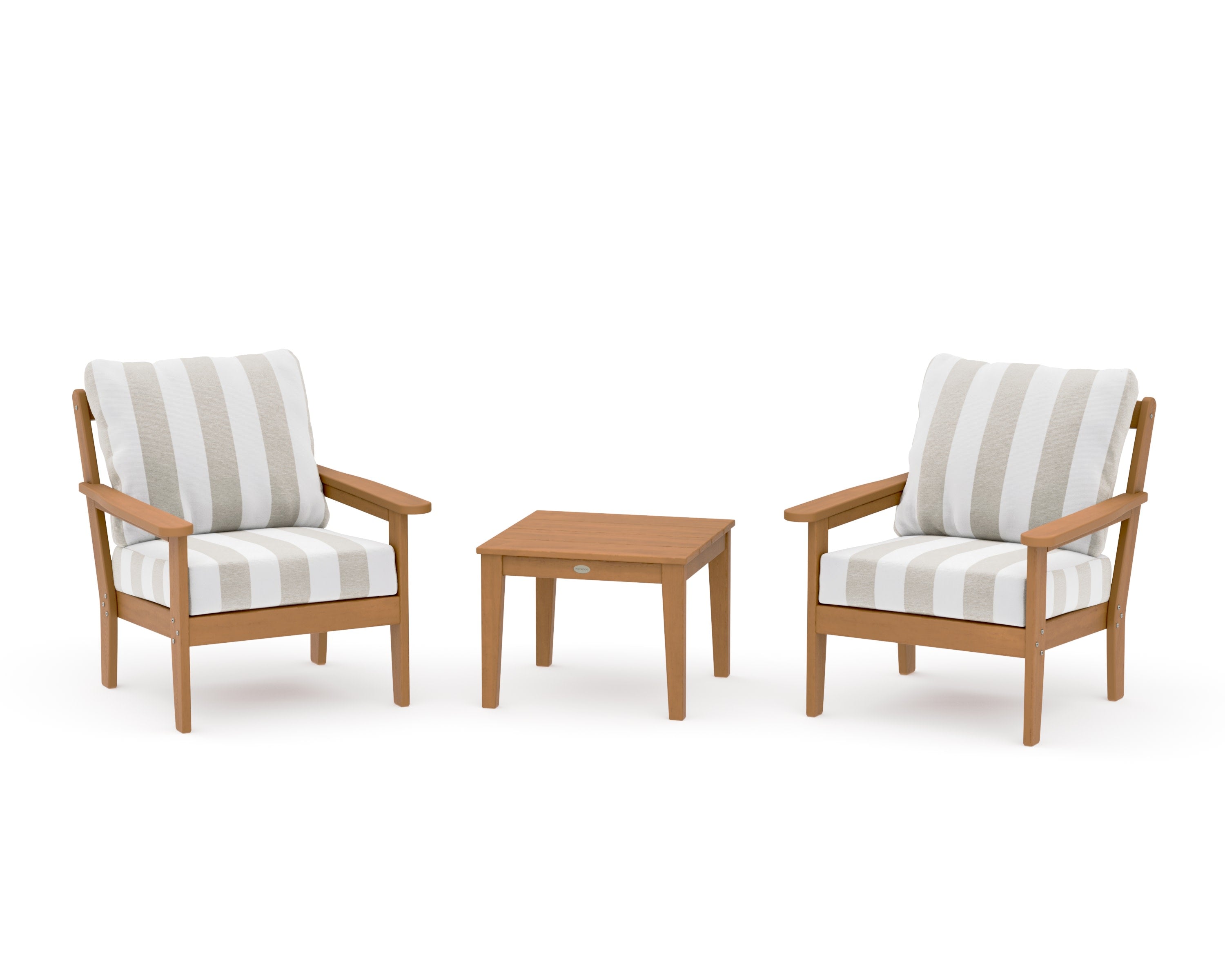 Cottage 3-Piece Deep Seating Set in Natural / Cabana Stripe Dune Burlap