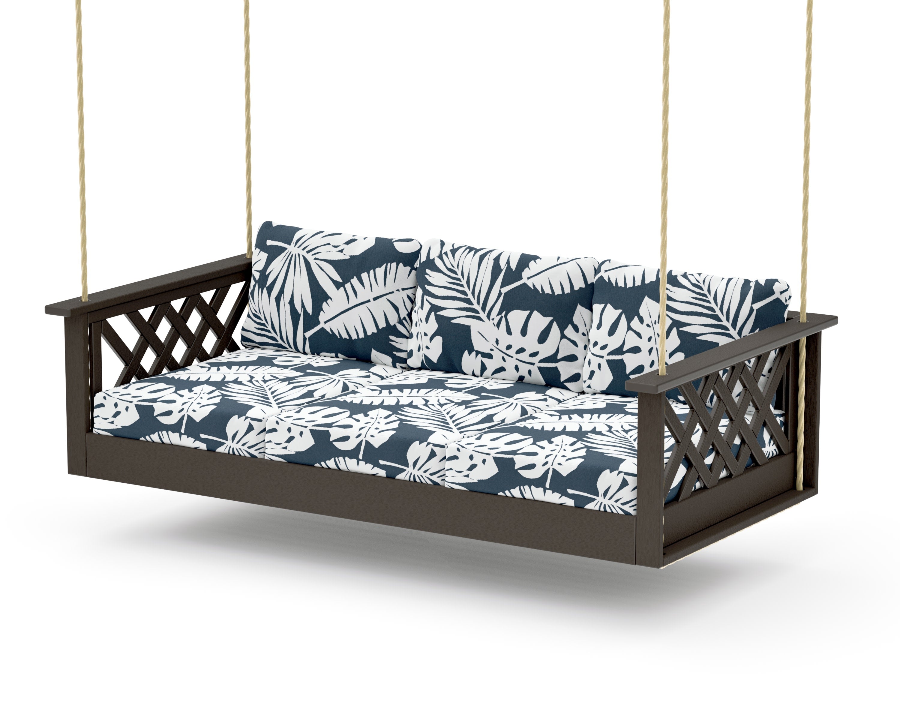 Wovendale Daybed Swing in Vintage Coffee / Leaf Marine Indigo