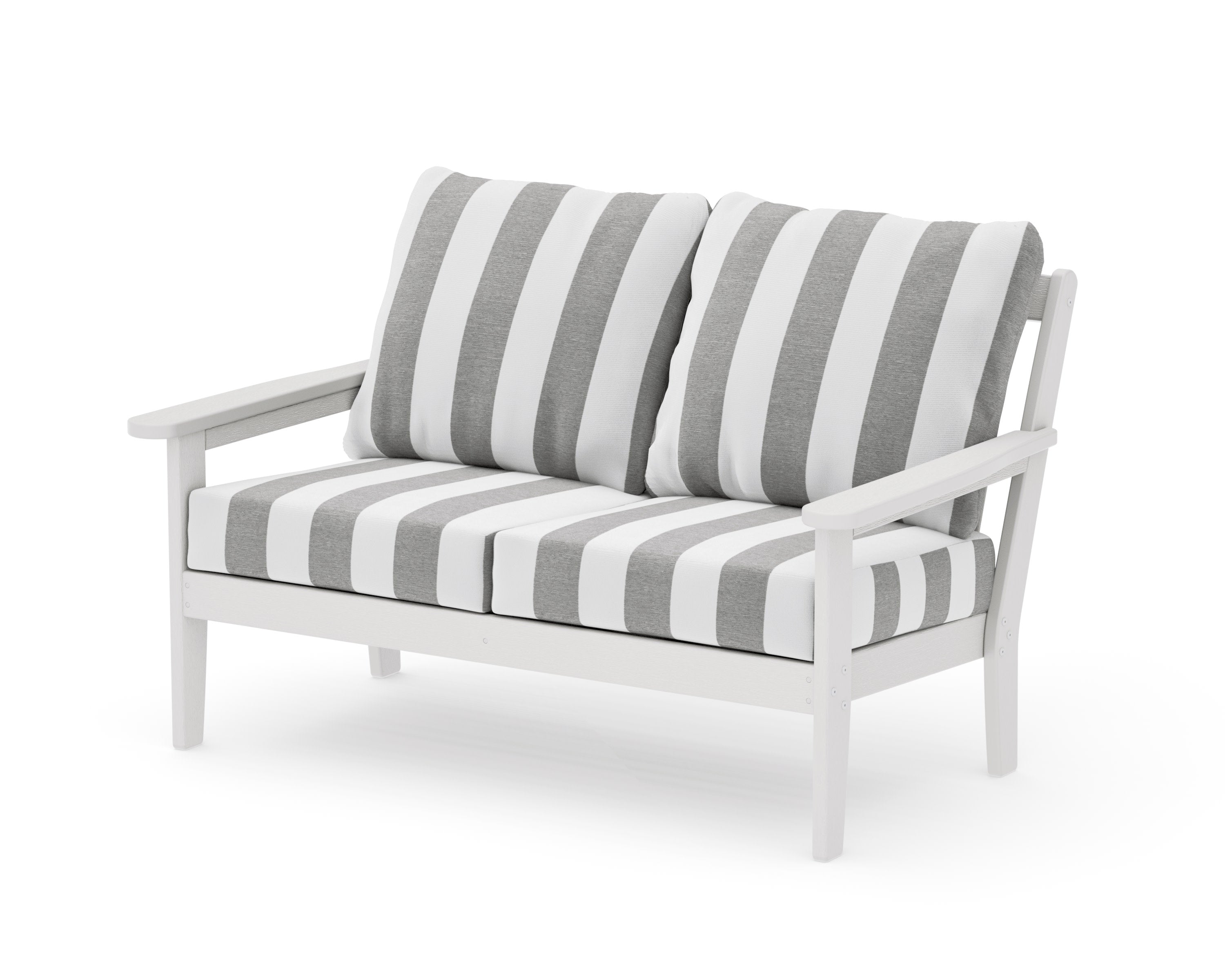 Cottage Deep Seating Loveseat in Vintage White / Cabana Stripe Grey Mist