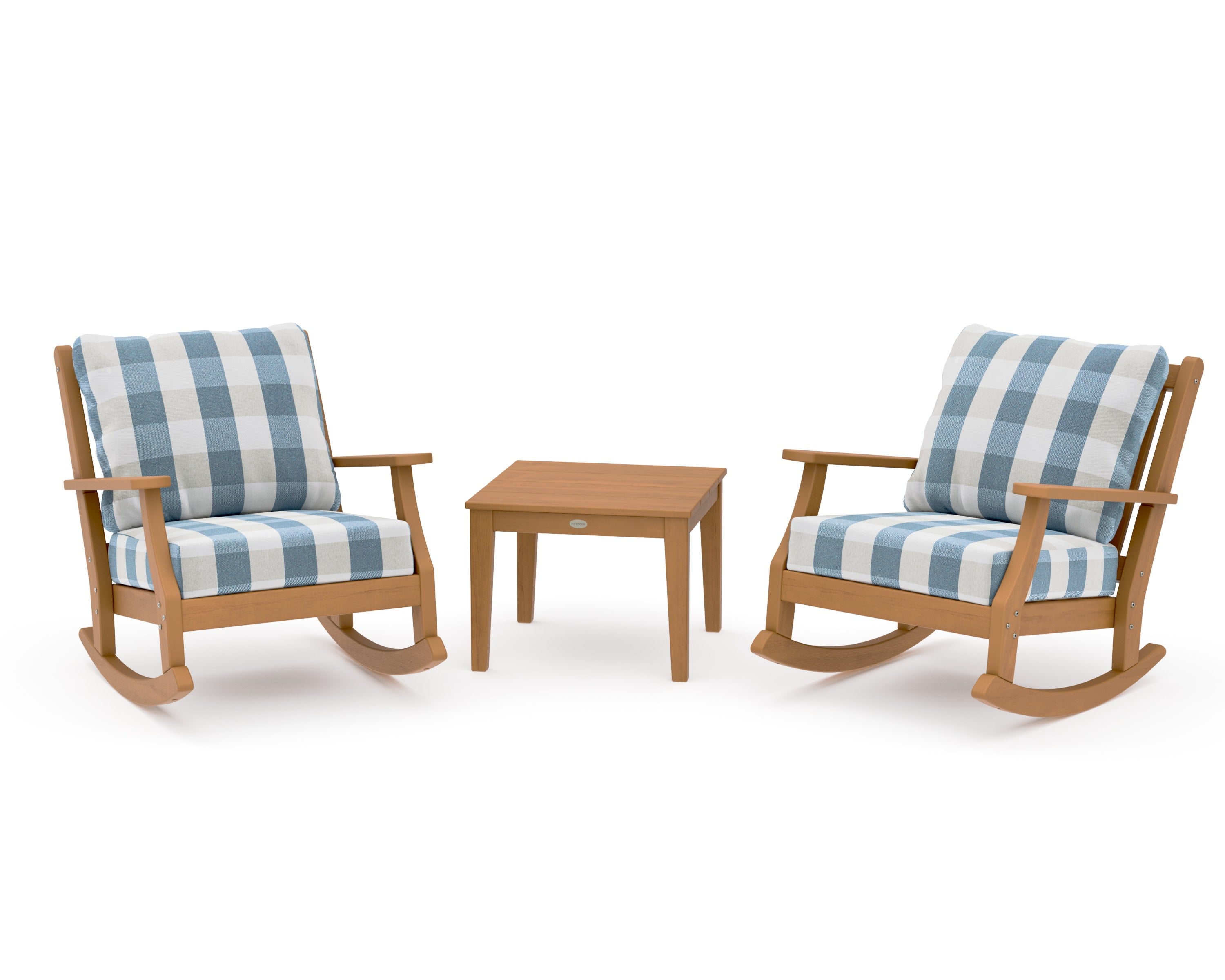 Wovendale 3-Piece Deep Seating Rocker Set in Natural / Buffalo Plaid Sky Blue
