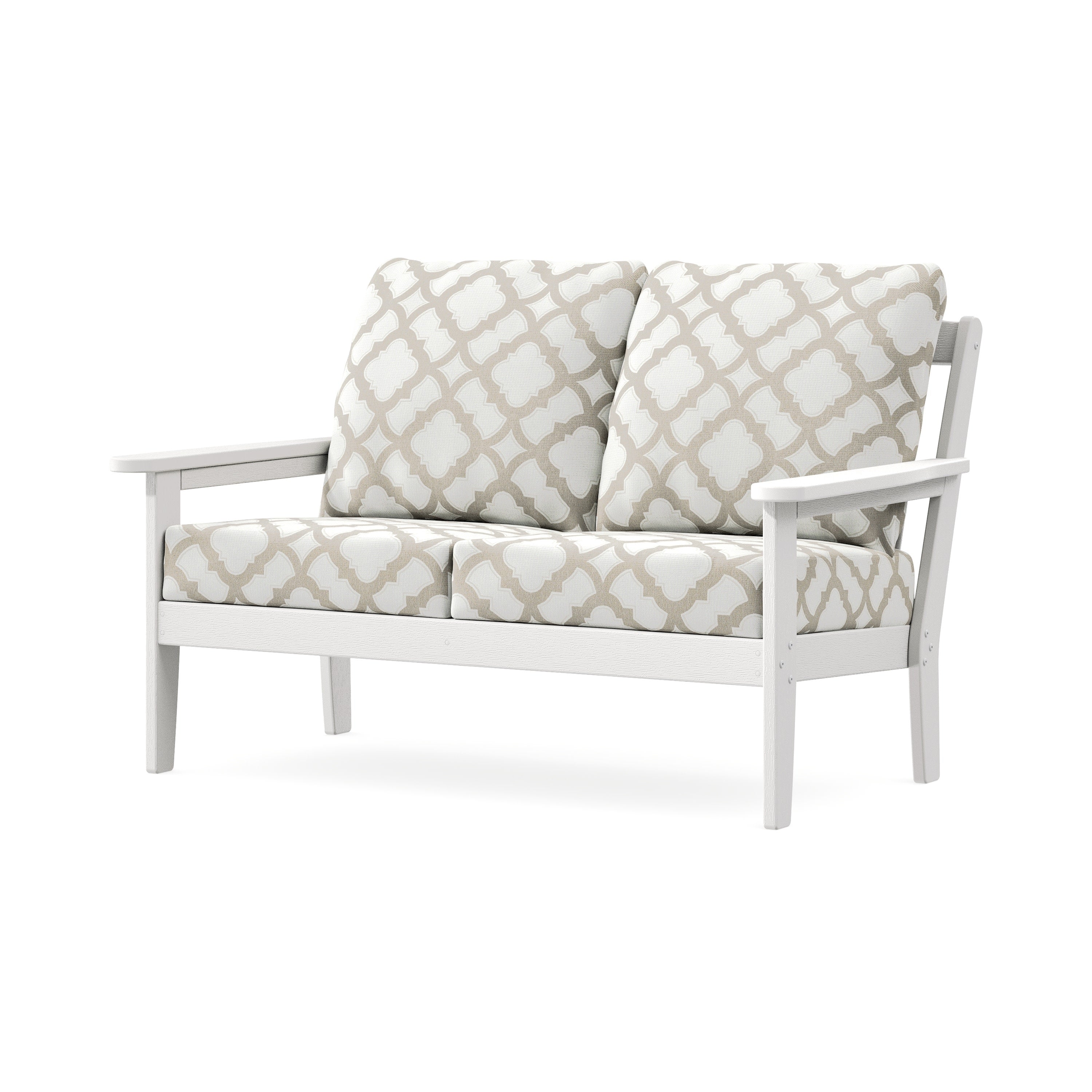 Cottage Deep Seating Loveseat in Vintage White / Trellis Dune Burlap