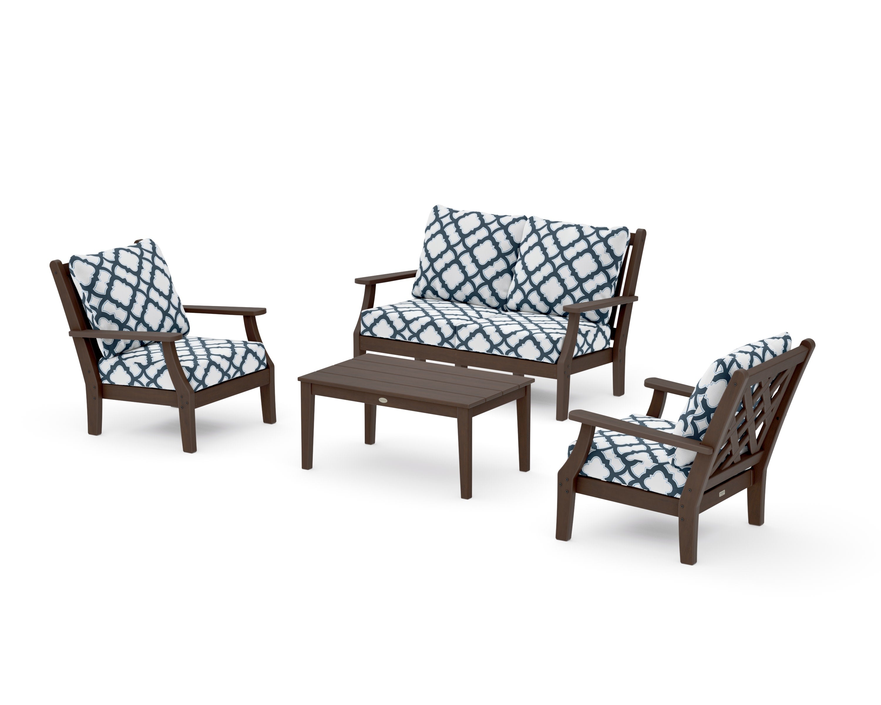 Wovendale 4-Piece Deep Seating Set with Loveseat in Kona / Trellis Marine Indigo