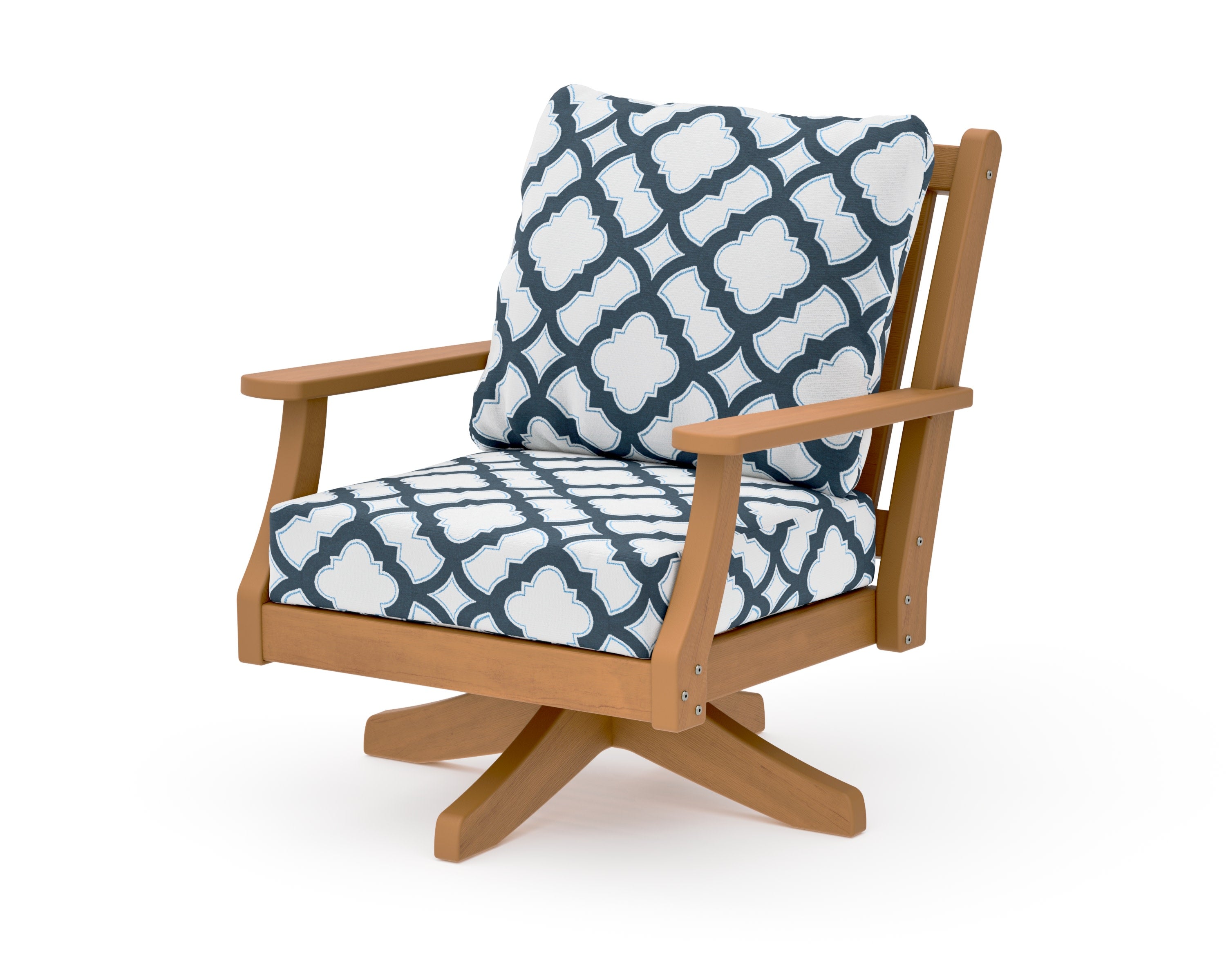 Wovendale Deep Seating Swivel Chair in Natural / Trellis Marine Indigo
