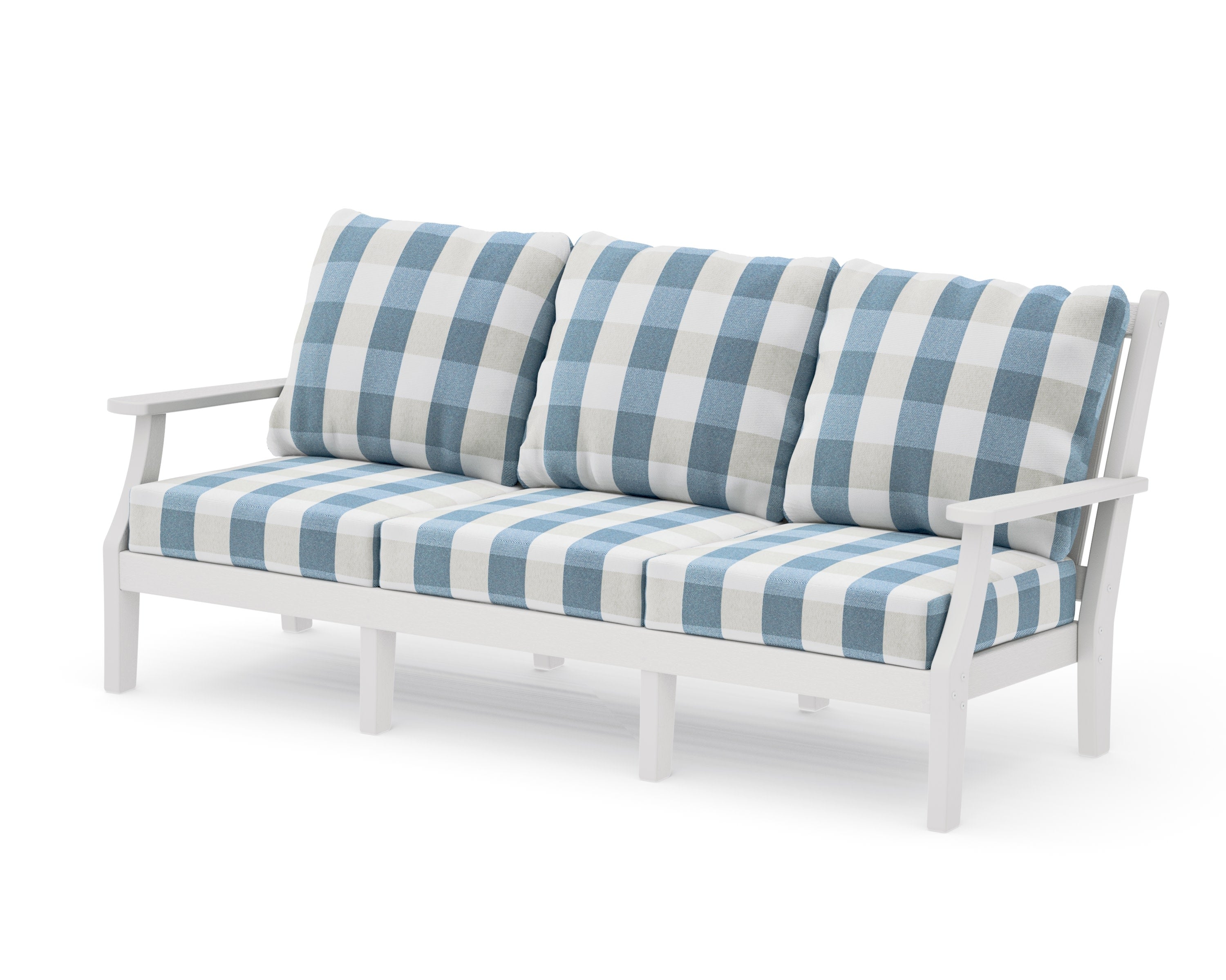 Wovendale Deep Seating Sofa in Vintage White / Buffalo Plaid Sky Blue