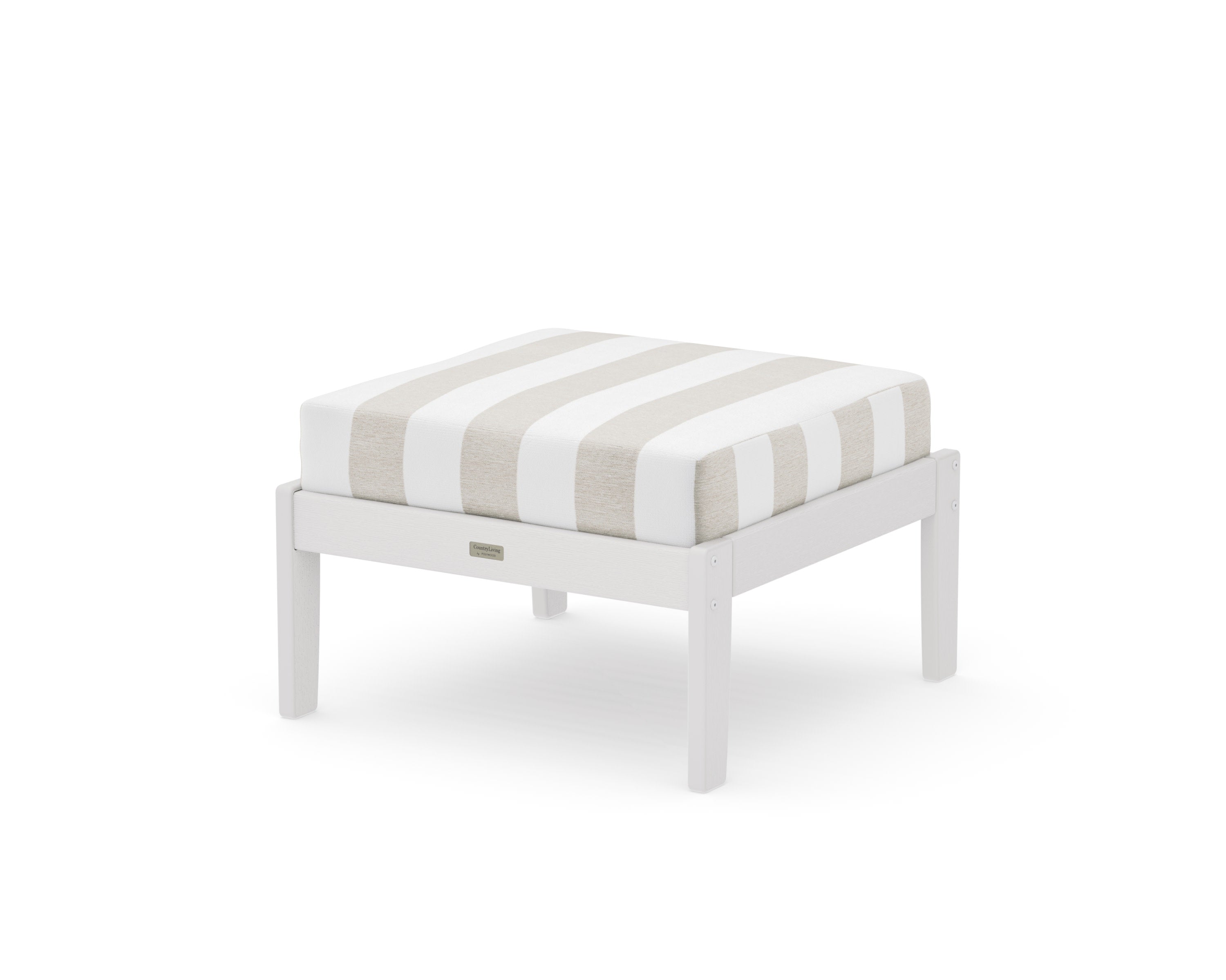 Cottage Deep Seating Ottoman in Vintage White / Cabana Stripe Dune Burlap