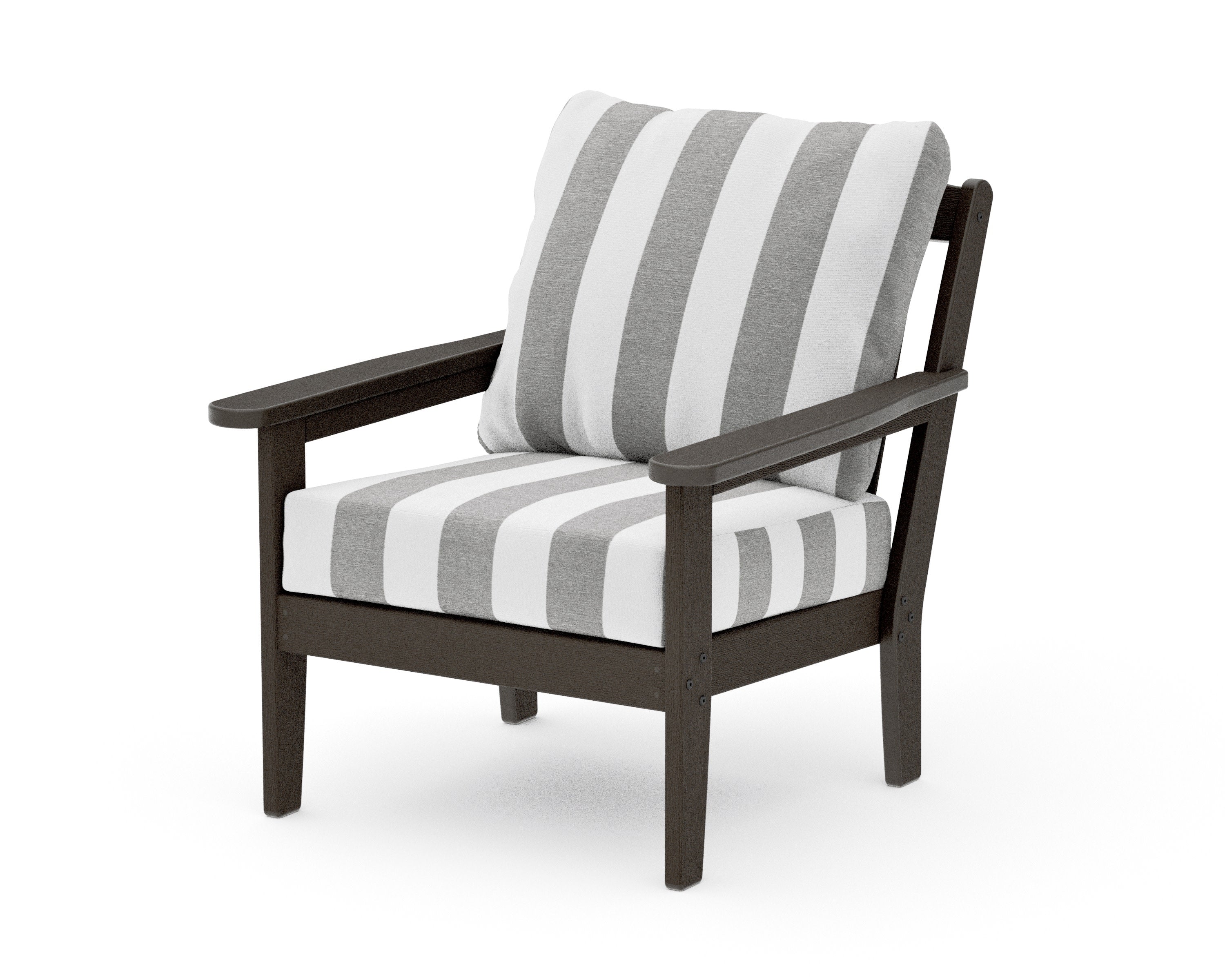 Cottage Deep Seating Chair in Vintage Coffee / Cabana Stripe Grey Mist