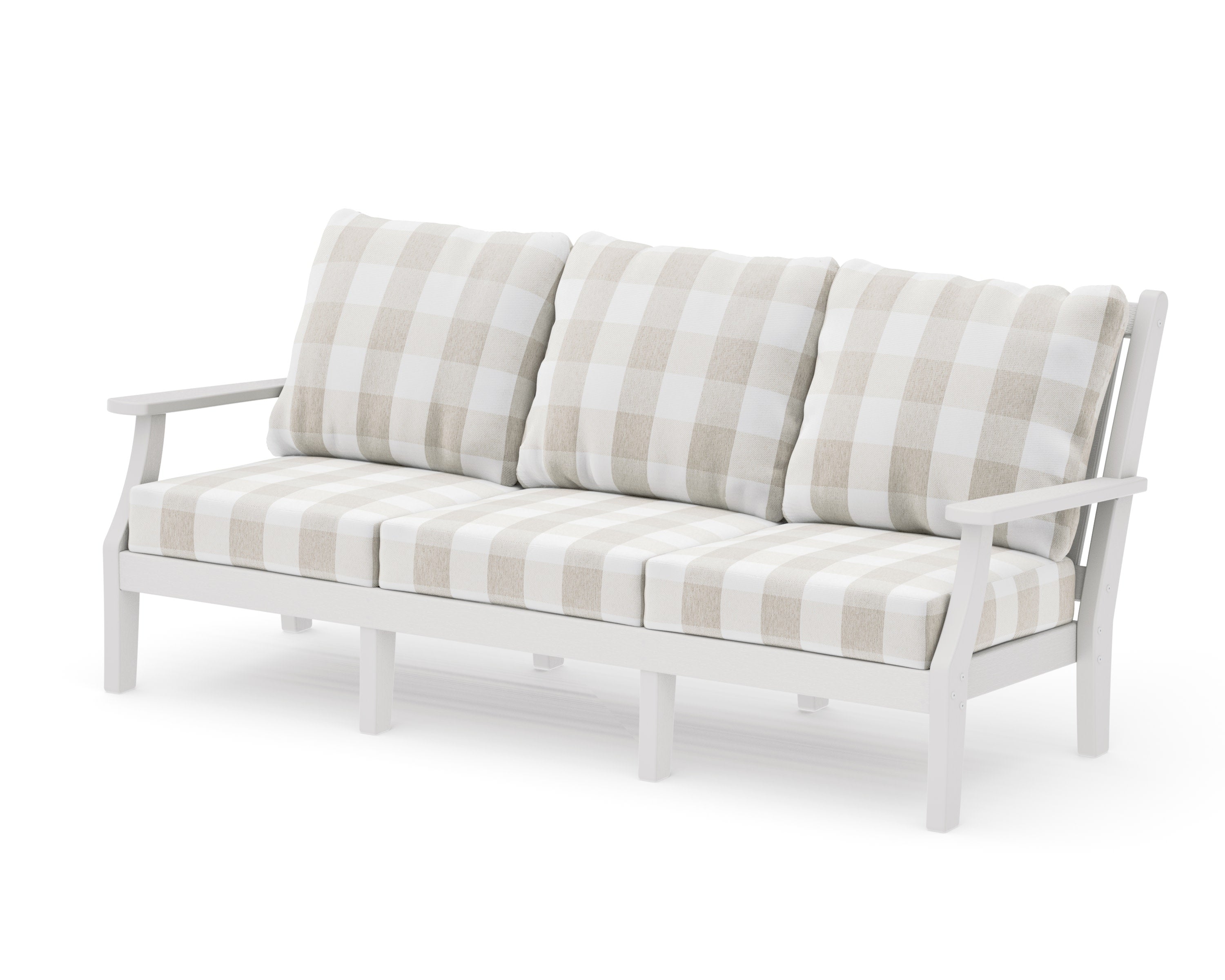 Wovendale Deep Seating Sofa in Vintage White / Buffalo Plaid Dune Burlap