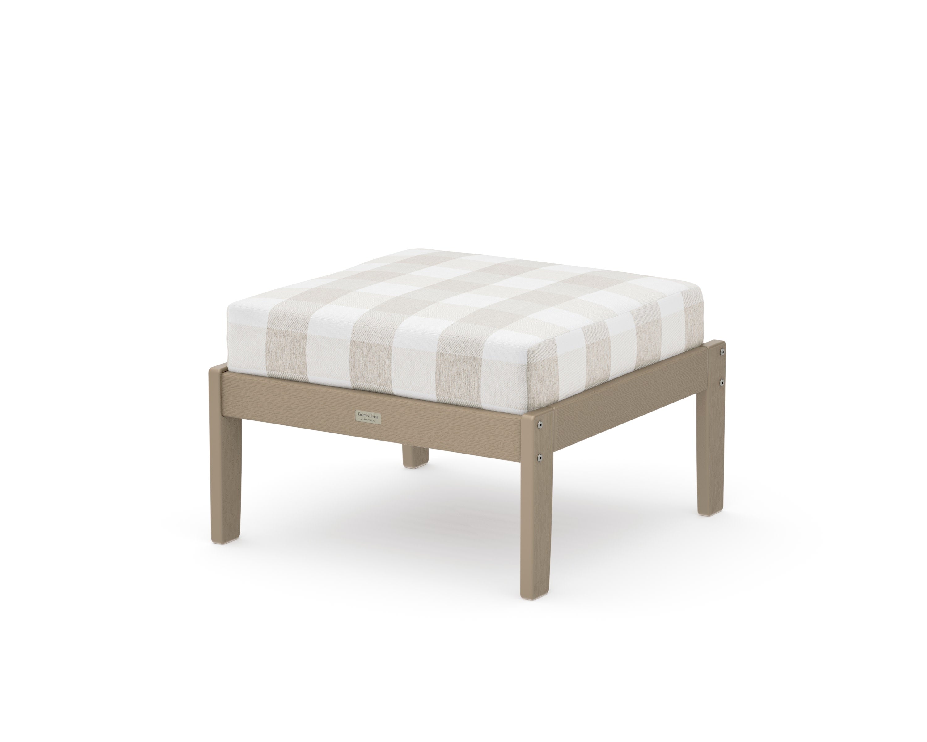 Cottage Deep Seating Ottoman in Vintage Sahara / Buffalo Plaid Dune Burlap