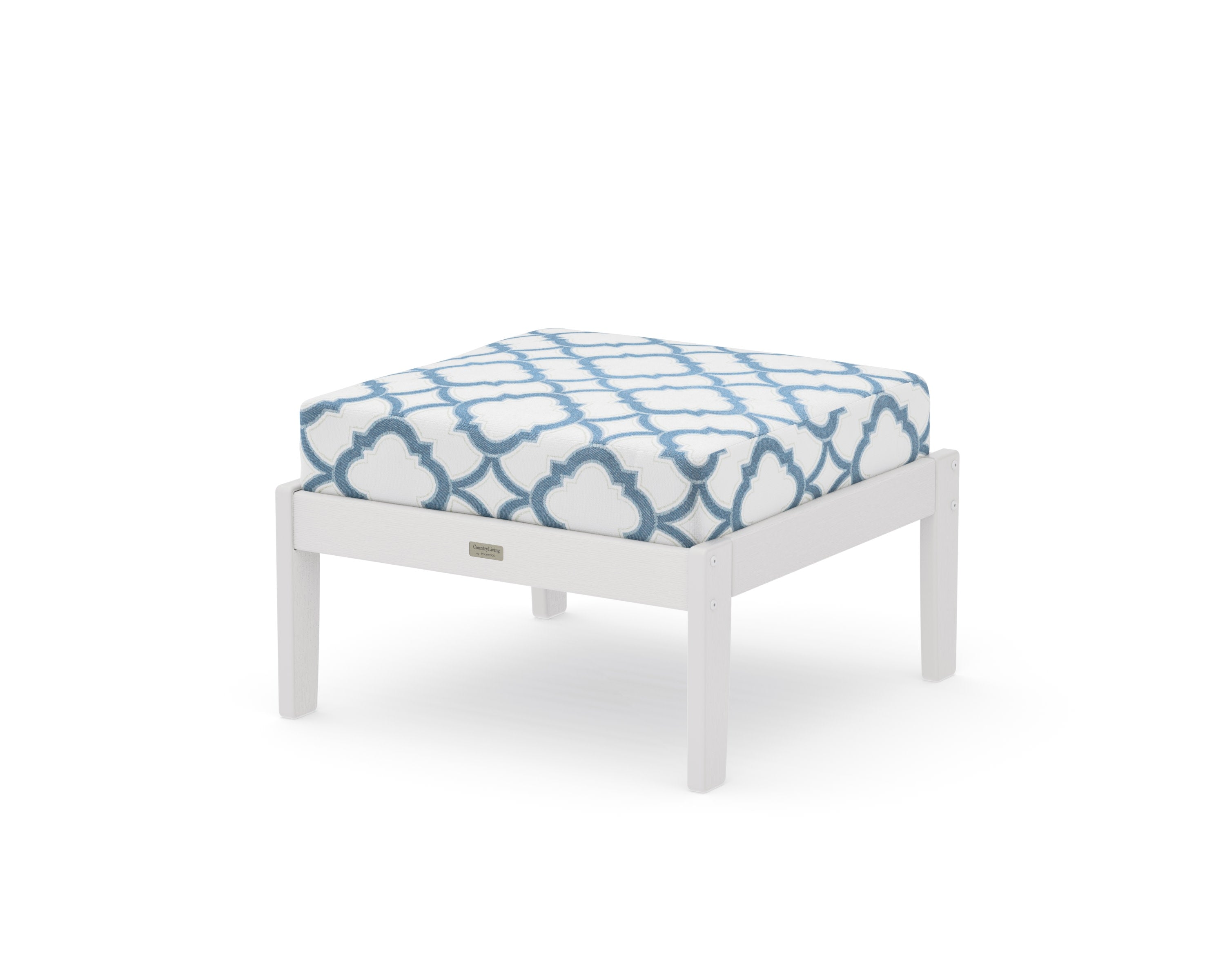 Cottage Deep Seating Ottoman in Vintage White / Trellis Sky Blue