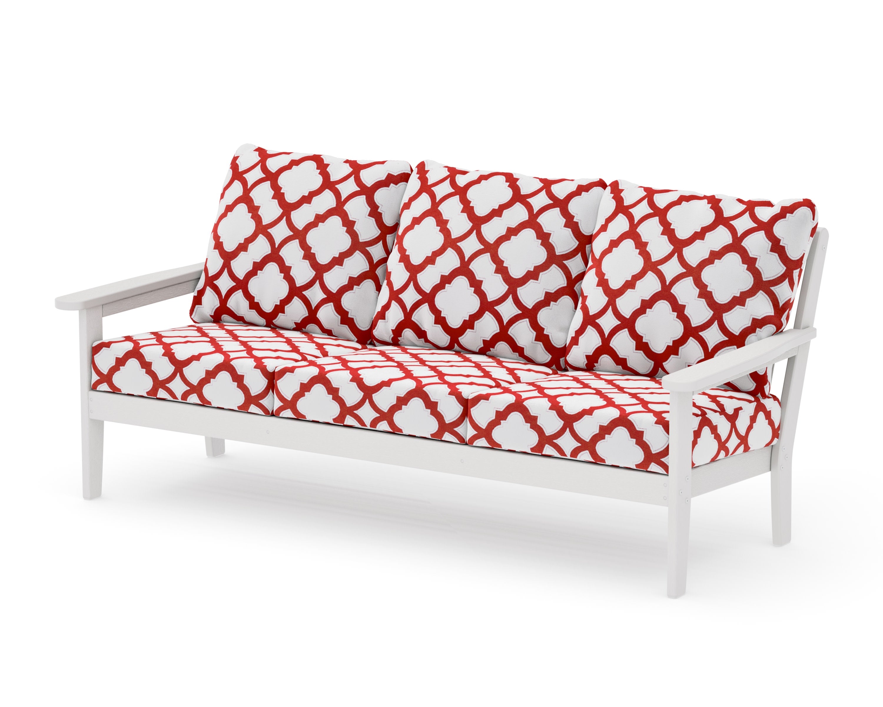 Cottage Deep Seating Sofa in Vintage White / Trellis Crimson